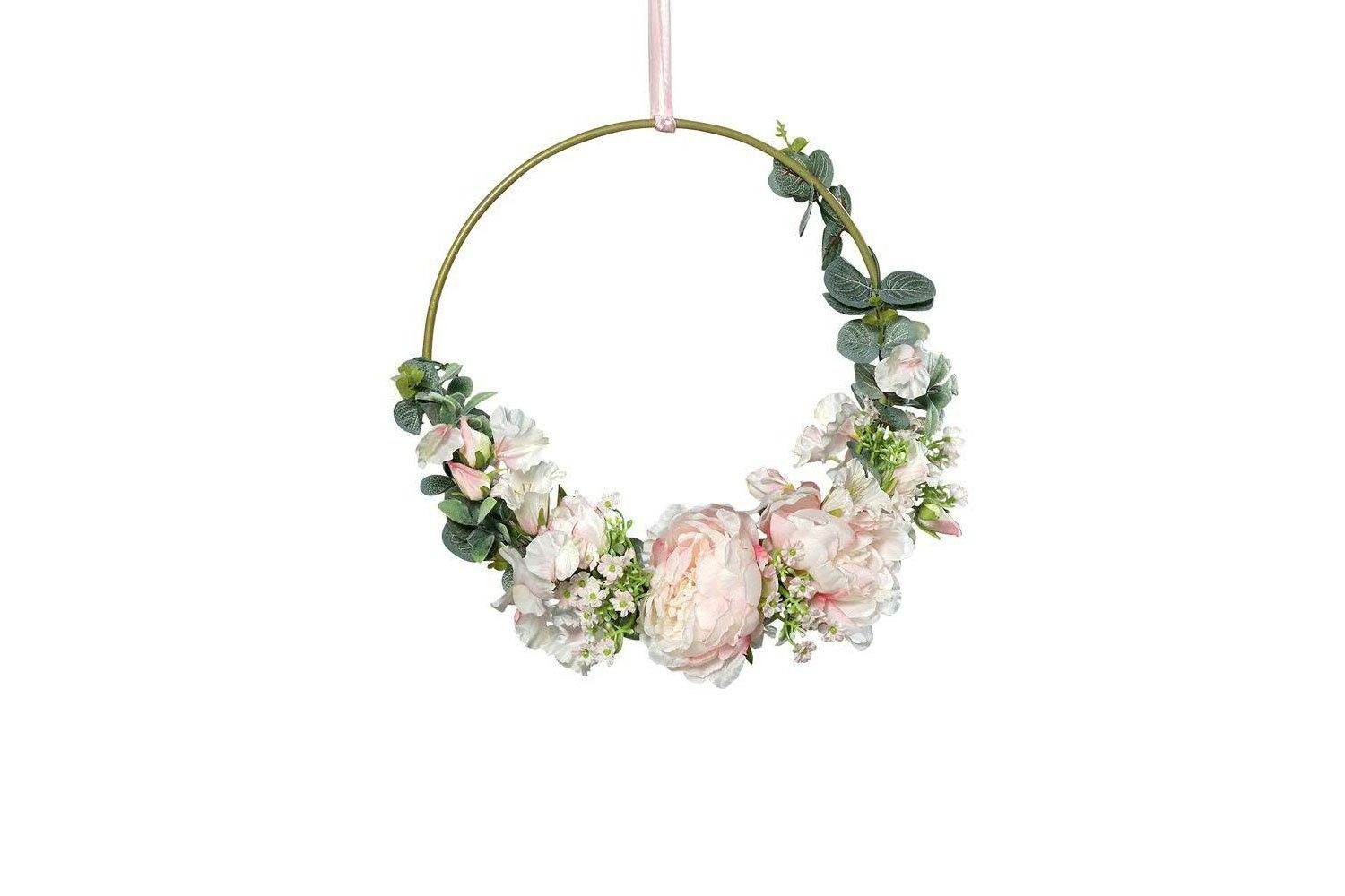 GmbH rose, Goldring Klocke cm, mit Blumen, 36 Friedrich Dekoring Kunstpflanze Hoop, ca.