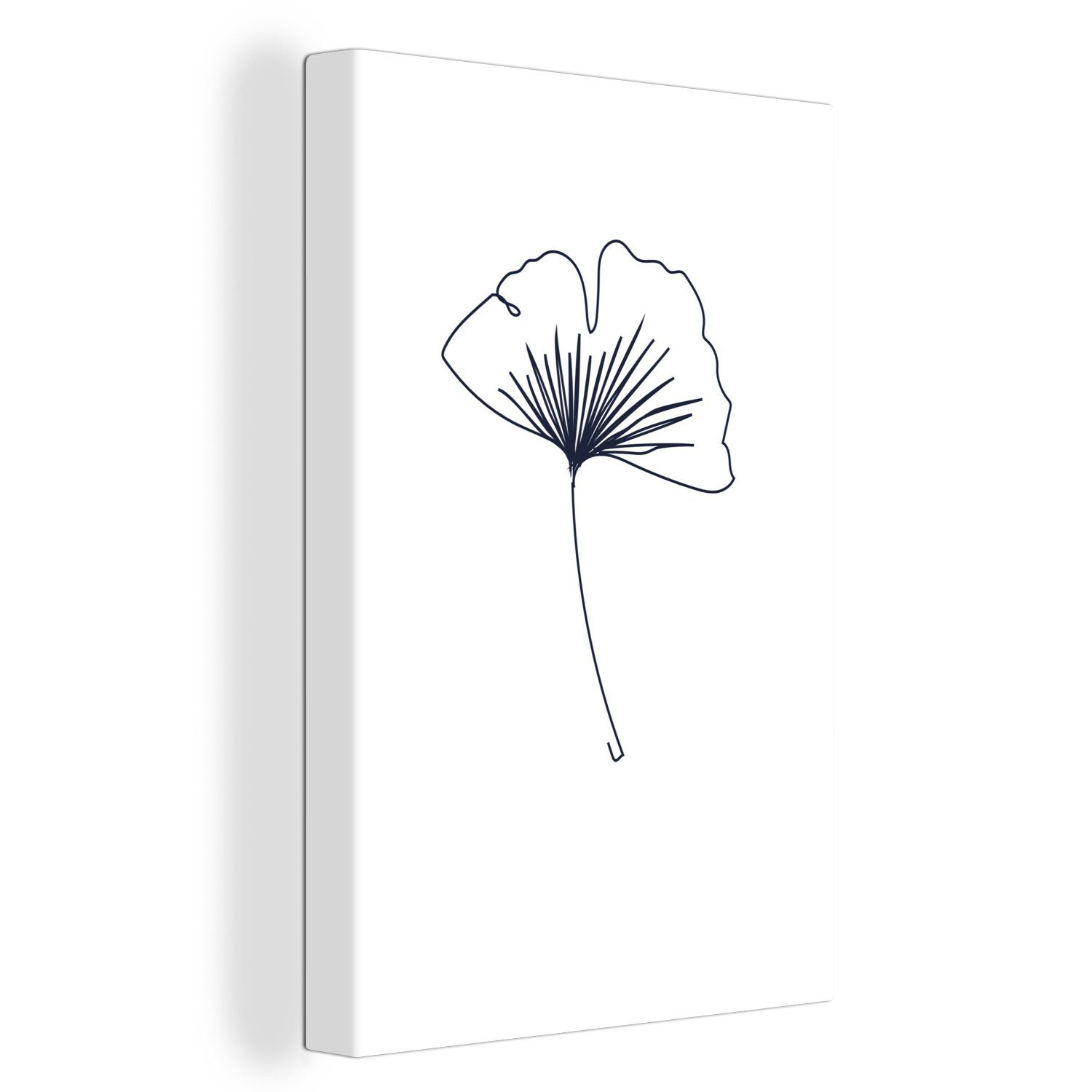 - fertig Leinwandbild Blume Zackenaufhänger, Gemälde, St), bespannt - 20x30 Schwarz inkl. Botanisch cm - Weiß, Leinwandbild OneMillionCanvasses® (1