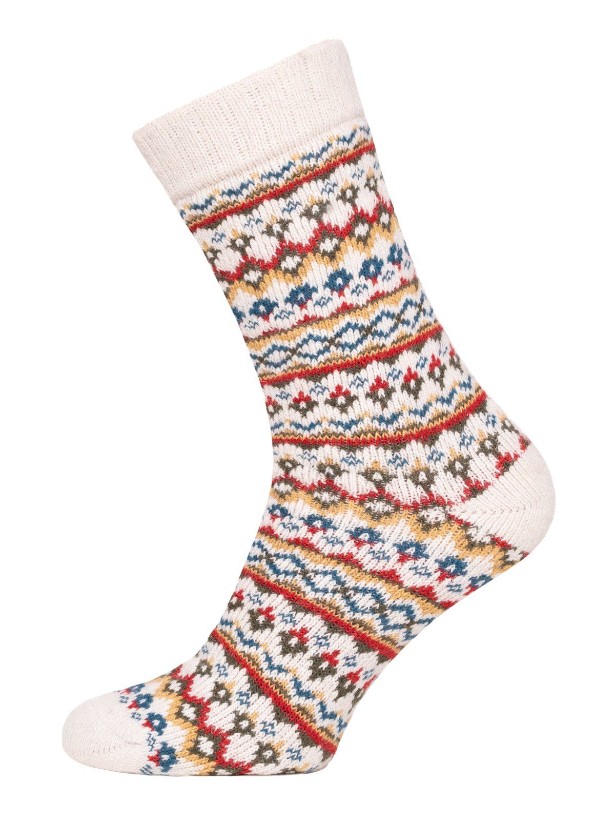 HomeOfSocks Socken Hygge Socken Dick Für Herren & Damen mit Wolle Dicke Socken Hyggelig Warm Mit Hohem 45% Wollanteil In Bunten Design Weiß
