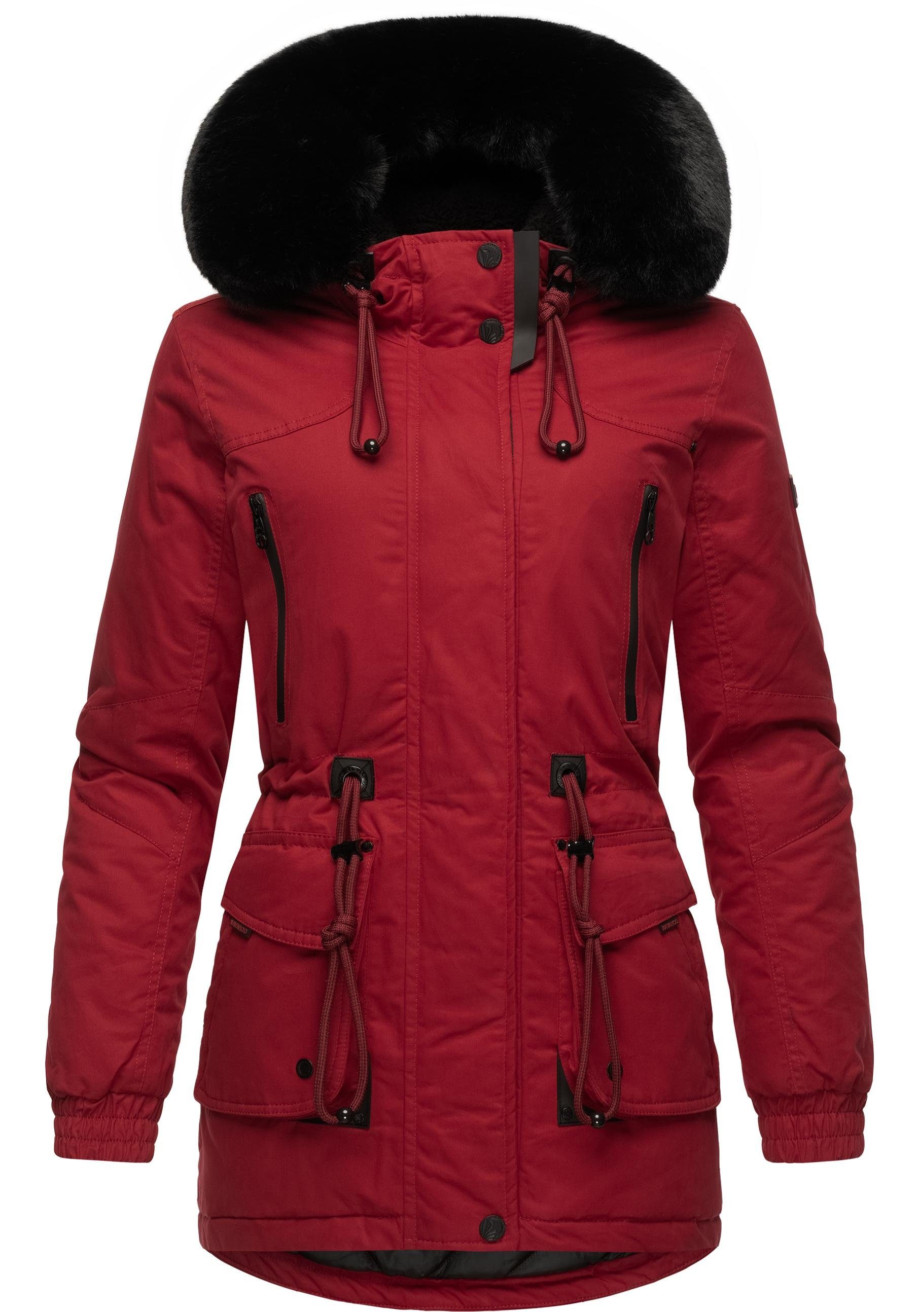 Wintermantel Marikoo Baumwoll-Parka Sportlicher für den blutrot Winter Olessaa