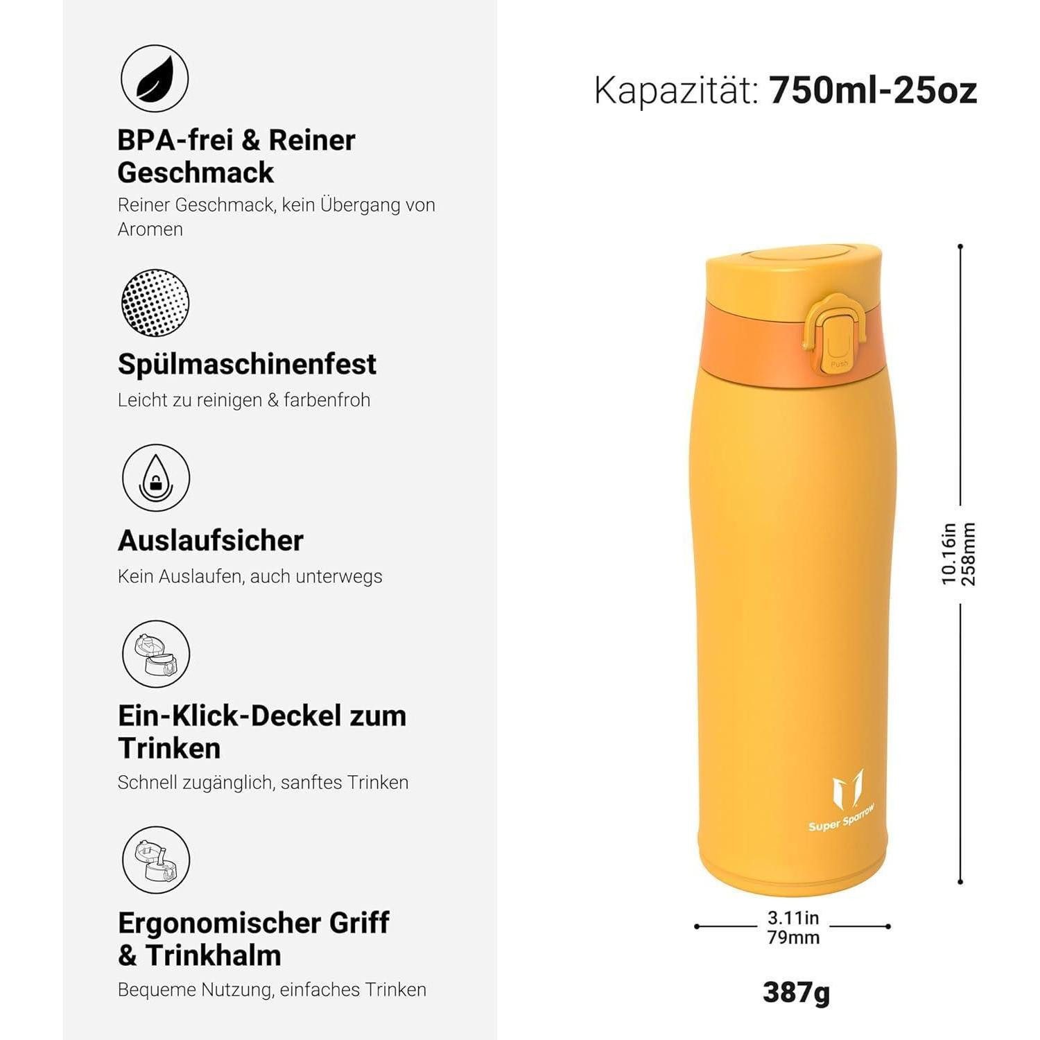 LuxusKollektion Thermoflasche Thermosflasche Edelstahl BPAfrei 750 ml M- Vitalität Orange