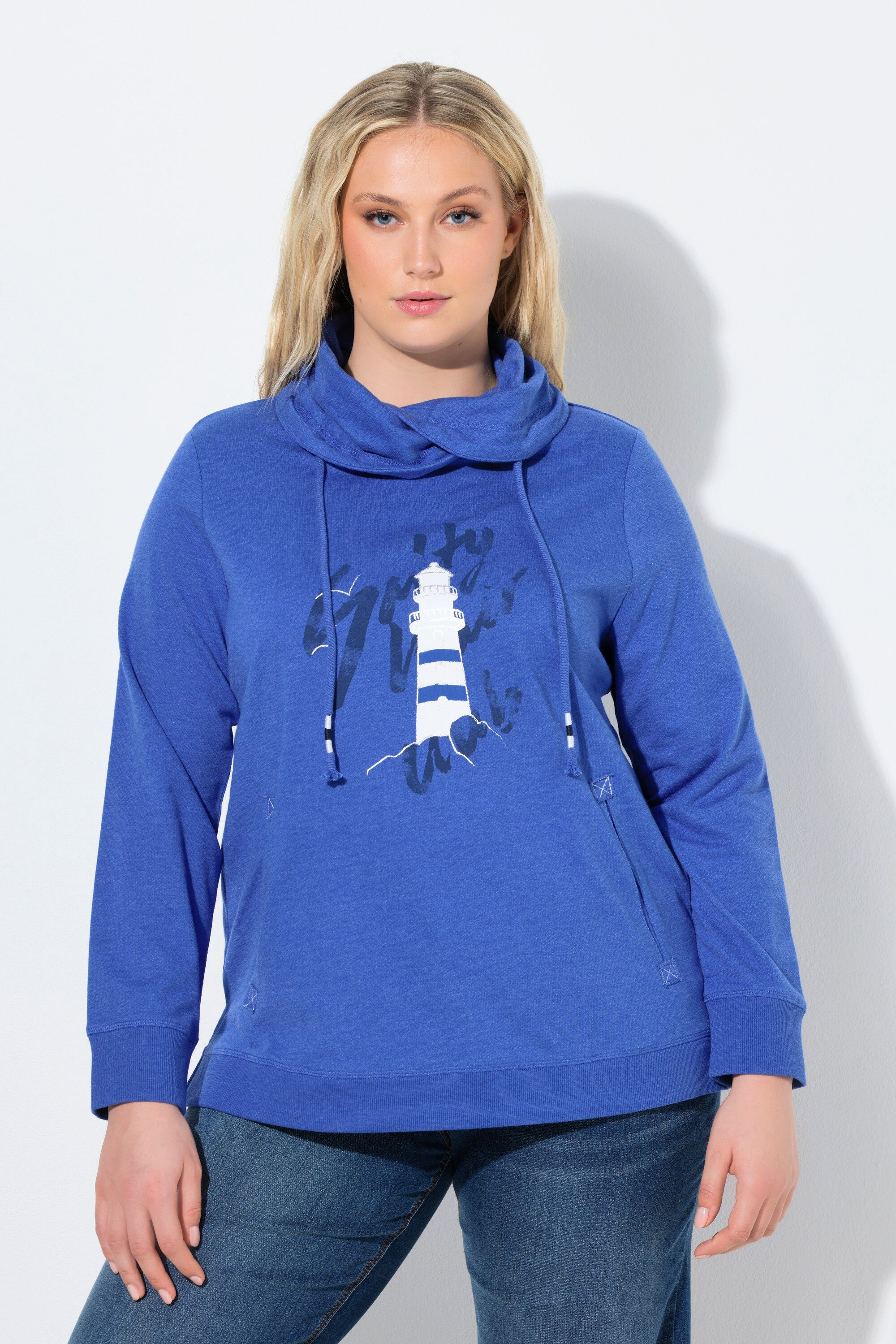 Ulla Popken Sweatshirt Sweatshirt maritimes Motiv Stehkragen Langarm günstig online kaufen