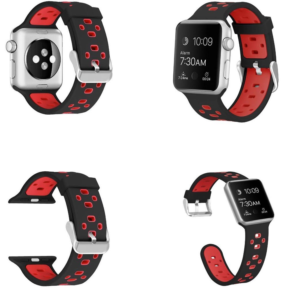 Wigento Smartwatch-Armband »Für Apple Watch Series 8 7 41 / 6 SE 5 4 40 / 3  2 1 38mm Hochwertiges Kunststoff / Silikon Uhr Watch Smart Sport Armband  Schwarz / Rot«