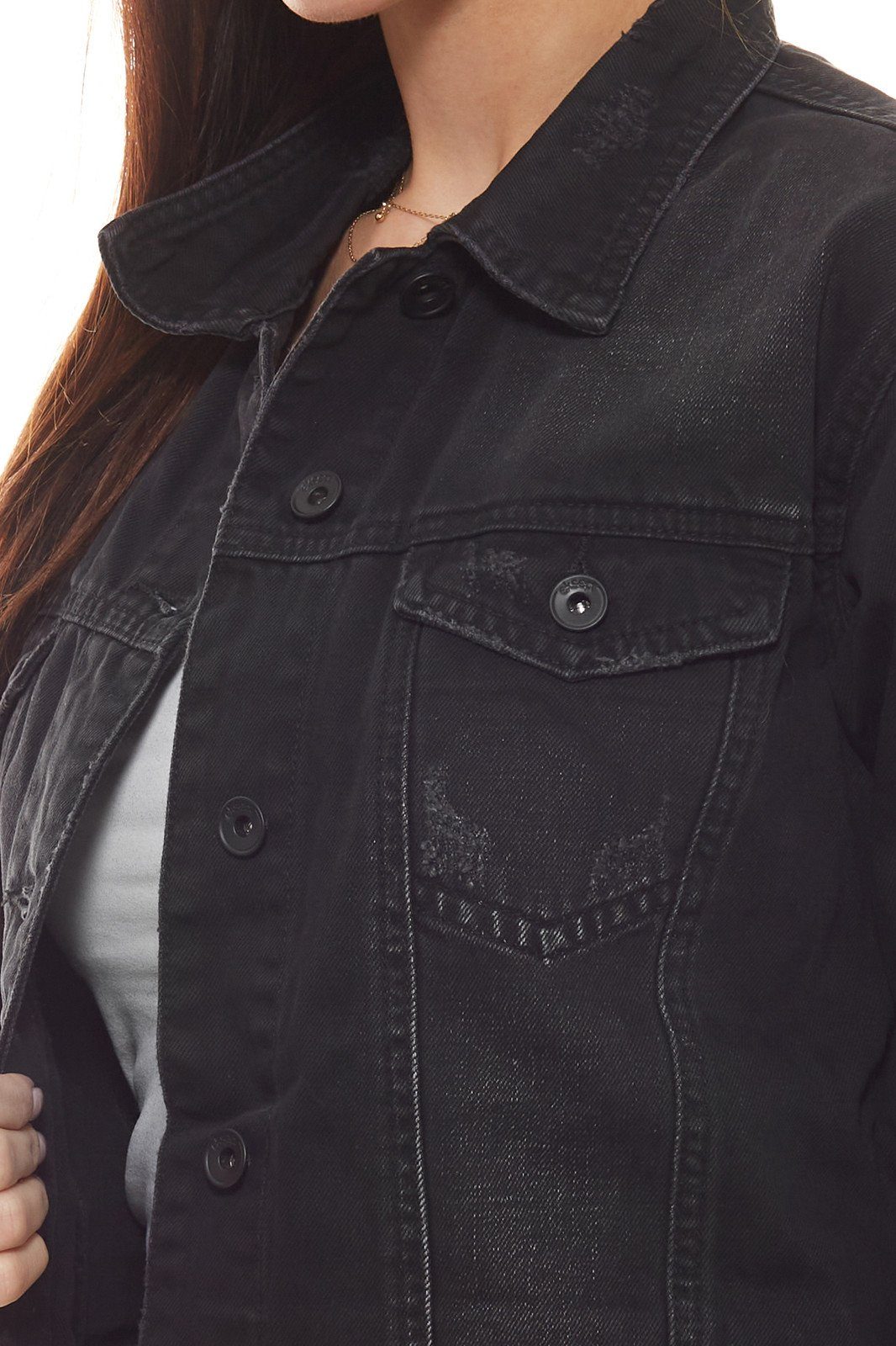 eksept Jeansjacke »eksept Beetle Denim-Jacke verwaschene Damen Jeans-Jacke  mit Knopfleiste Herbst-Jacke Grau« online kaufen | OTTO