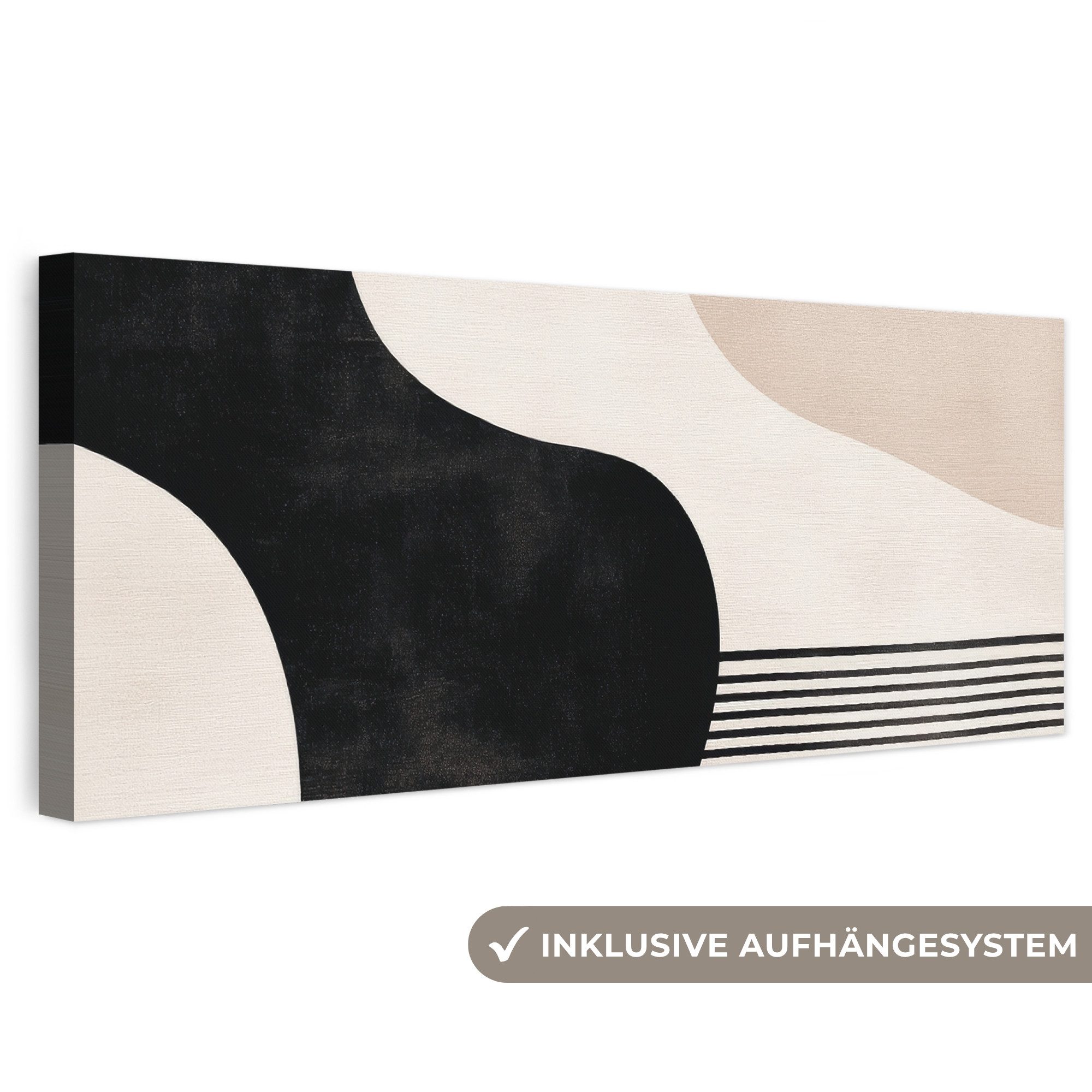OneMillionCanvasses® Leinwandbild Panorama Abstrakt - Japandi - Beige - Modern, Fotodruck (1 St), Wandbild, Deko Schlafzimmer Wohnzimmer Flur 60x20 cm