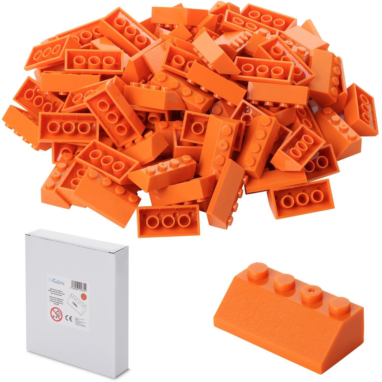 Katara Konstruktionsspielsteine 100 Steckbausteine in Dachform, (Packung), Orange - 100% Kompatibel Sluban, Papimax, Q-Bricks, LEGO®