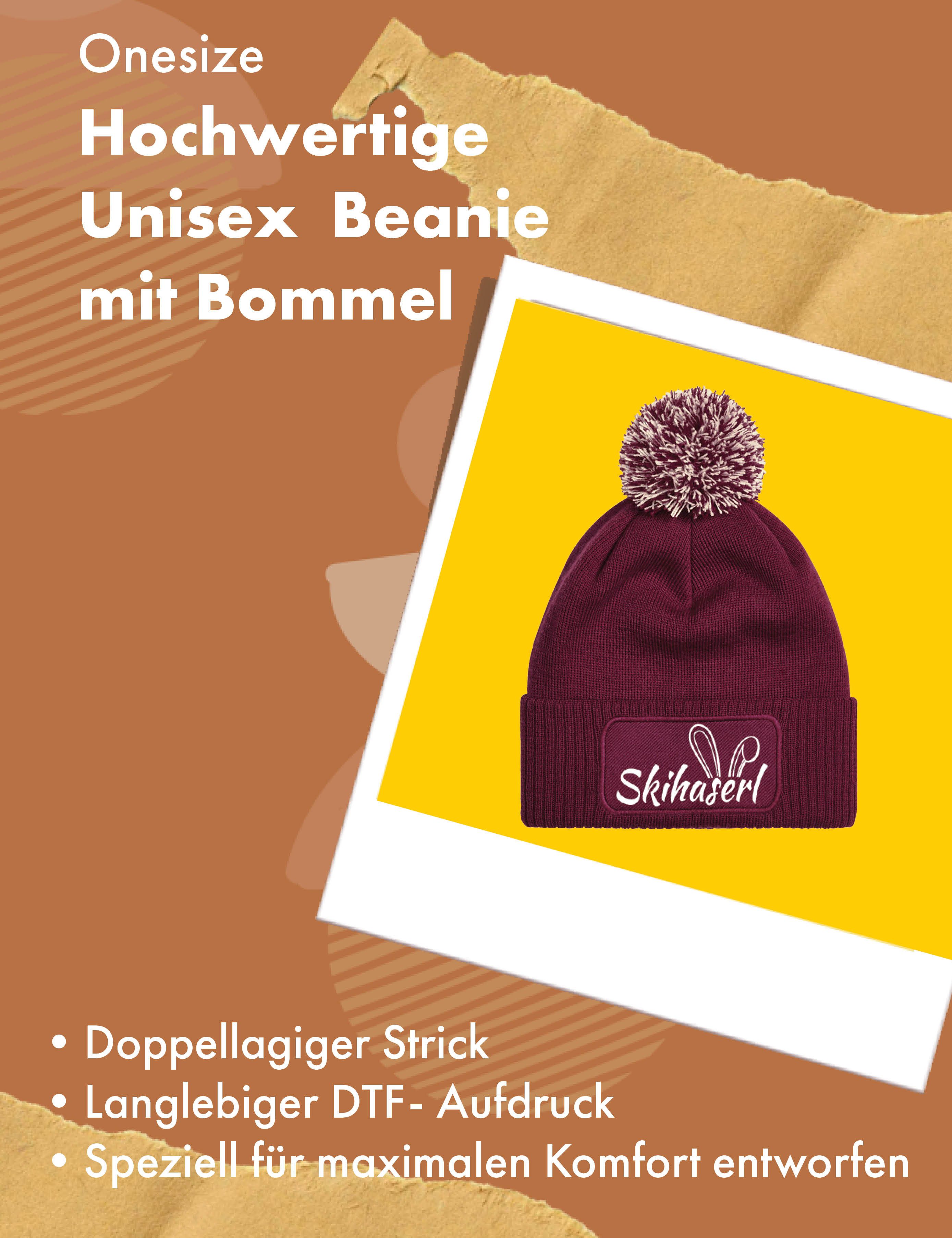 Youth Designz Beanie Damen Strick Bommel Beanie Mütze mit Skihaserl Aufdruck Geschenk mit lustigen Logo für Frauen