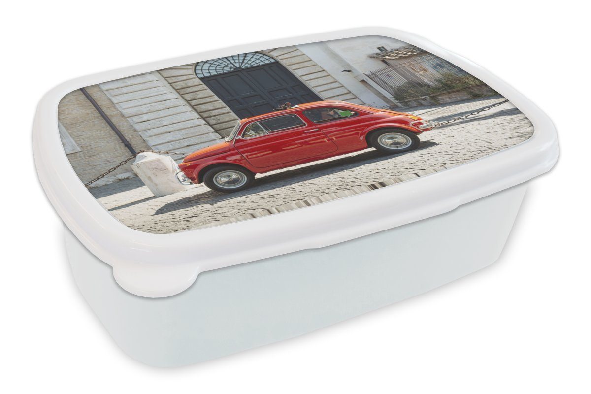MuchoWow Lunchbox Oldtimer - Autos für weiß Erwachsene, für und - (2-tlg), Jungs Brotdose, Brotbox Kinder Mädchen und Kunststoff, Rom