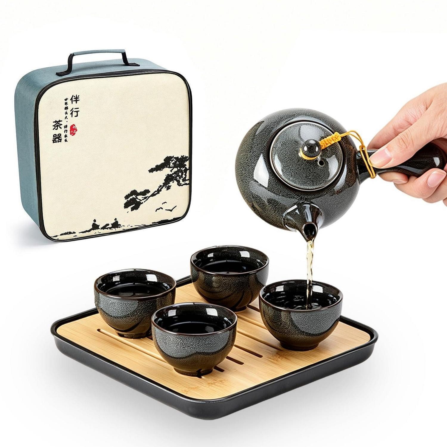 LuxusKollektion Teekanne Teeset Kungfu Grau Ofen-Transmutationsglasur, (1-St)