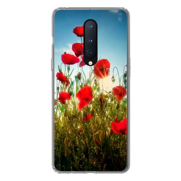 MuchoWow Handyhülle Mohnblumen - Toskana - Sonne - Rot - Blau Phone Case Handyhülle OnePlus 8 Silikon Schutzhülle