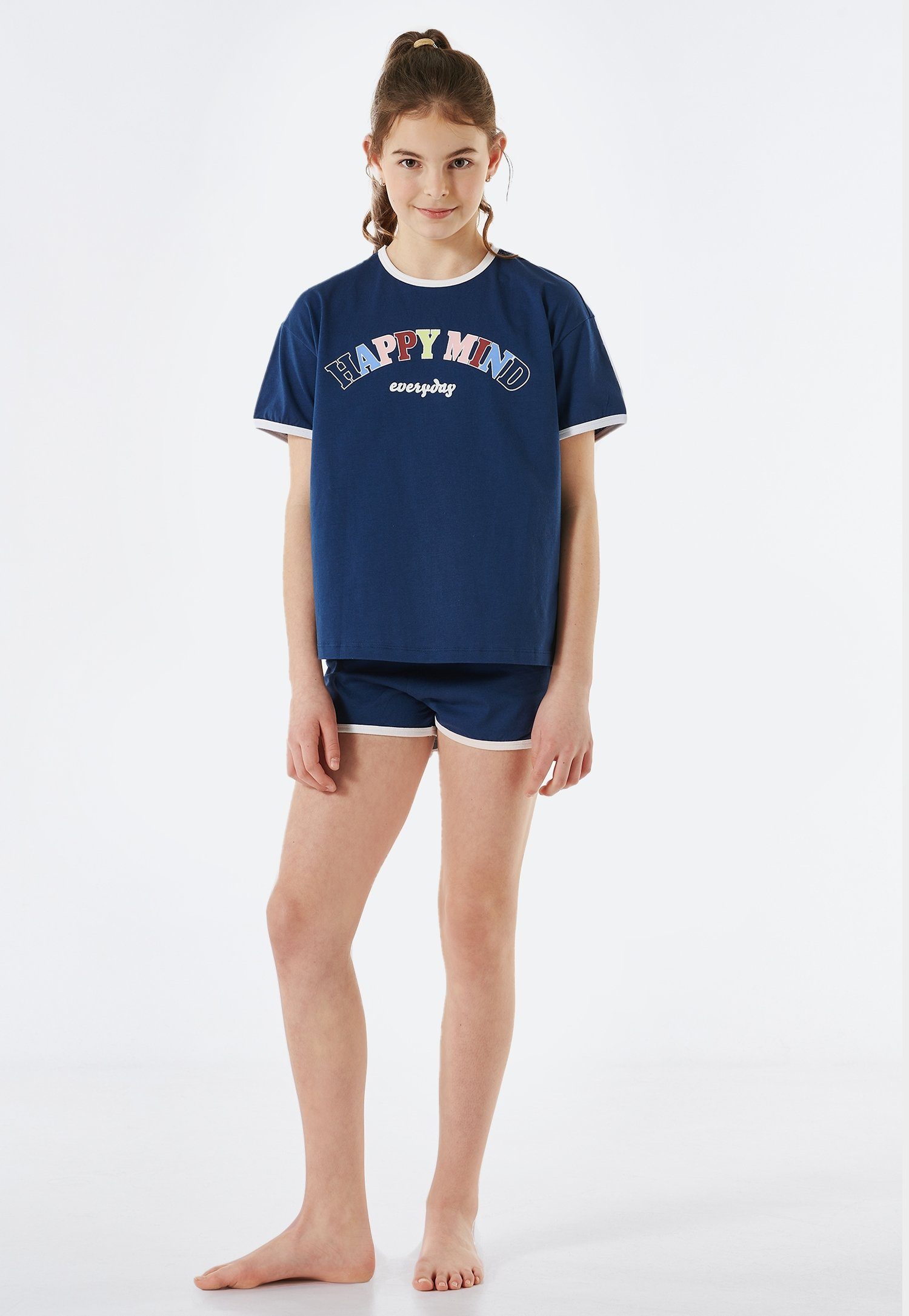 Schiesser Pyjama "Nightwear" (2 tlg) unifarbenes T-Shirt mit Print
