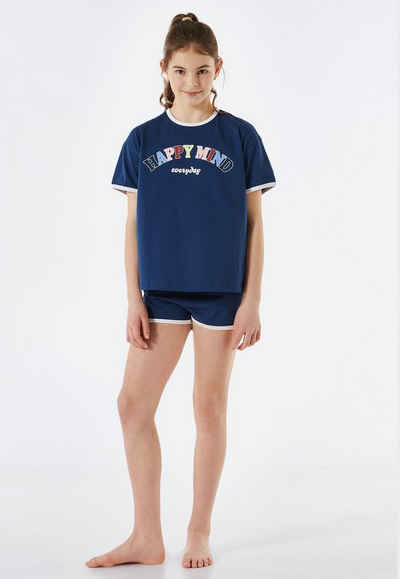 Schiesser Pyjama "Nightwear" (2 tlg) unifarbenes T-Shirt mit Print