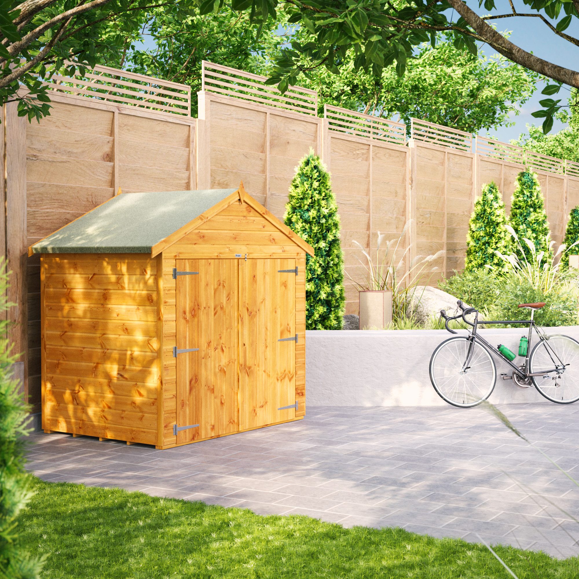Powersheds Gerätehaus Fahrradschuppen mit Satteldach aus Nut- und Feder Vollholz, BxT: 120x180 cm, (Polyester-verstärkte Dachpappe, gehärtetes Glas, hochwertige – Bild 5 von 5