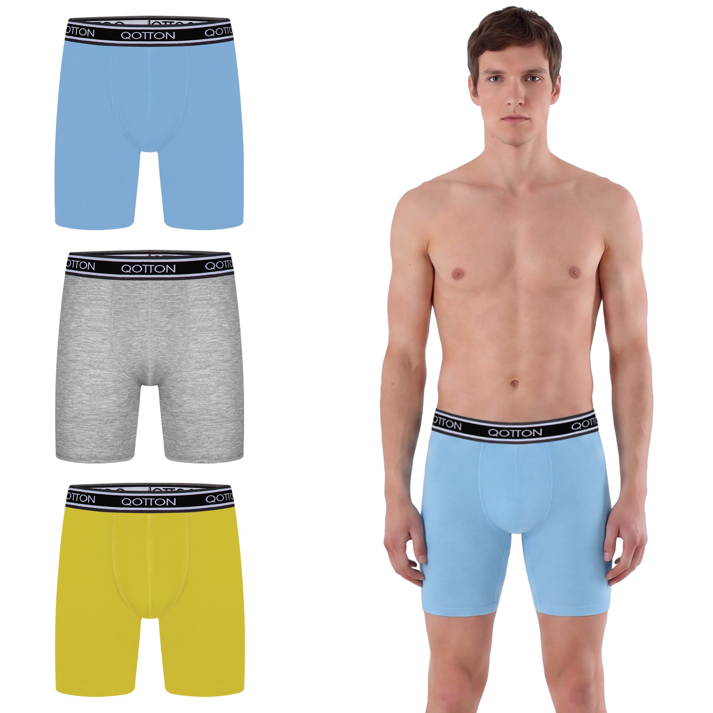 Qotton Boxershorts Langes Bein 6er Pack Baumwolle Boxershorts Unterwäsche Herren S-4XL