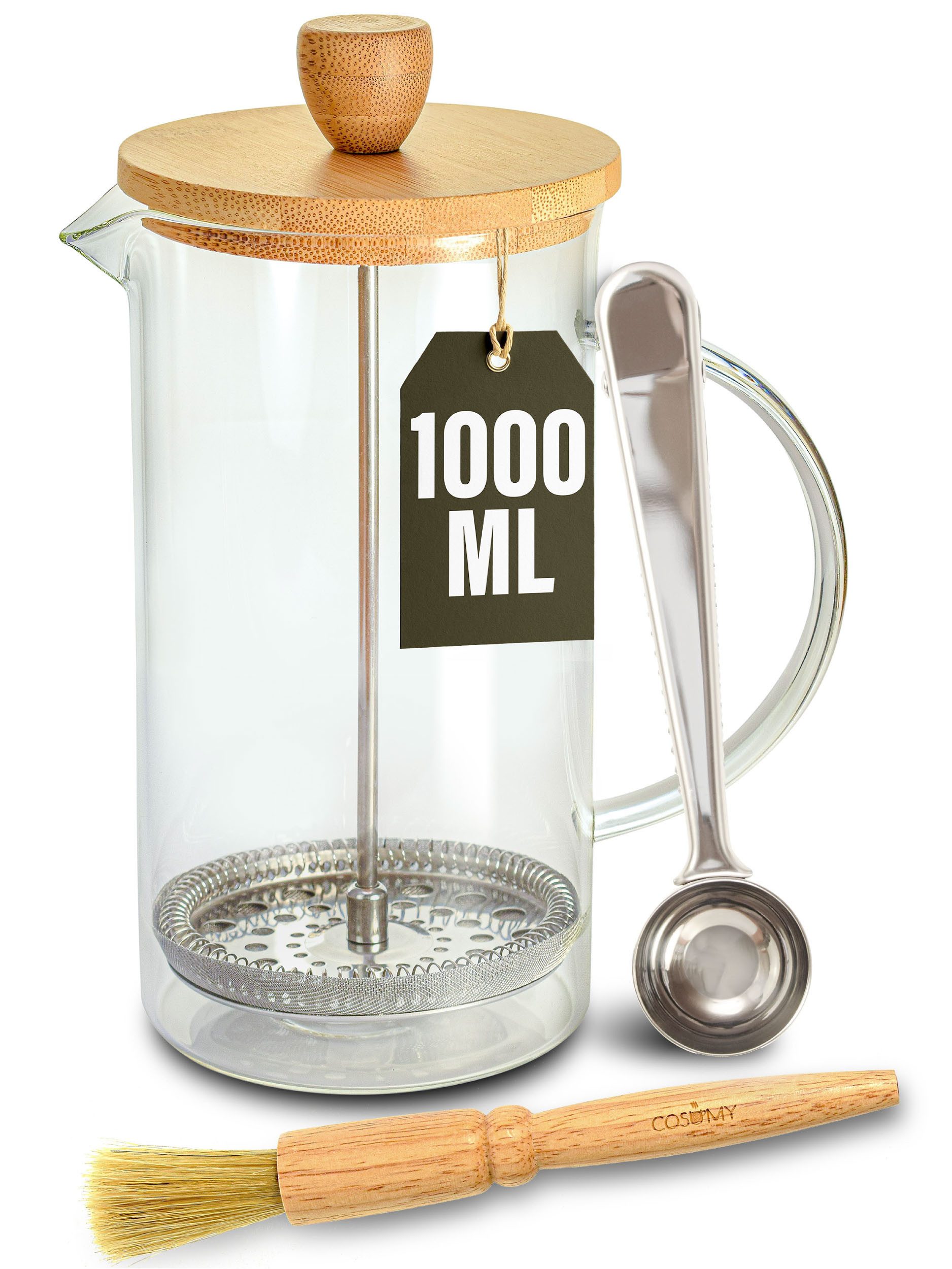 Cosumy Френч прессы Kanne, 1l Kaffeekanne, Reinigungspinsel