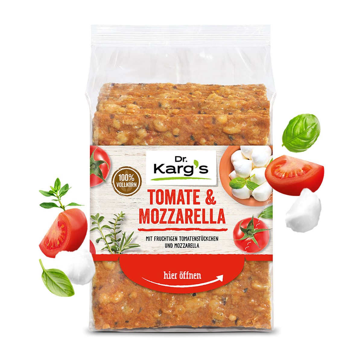 Dr. Kargs Brot, Dr. Kargs Tomate und Mozzarella Weizenvollkorn Knäckebrot 200g