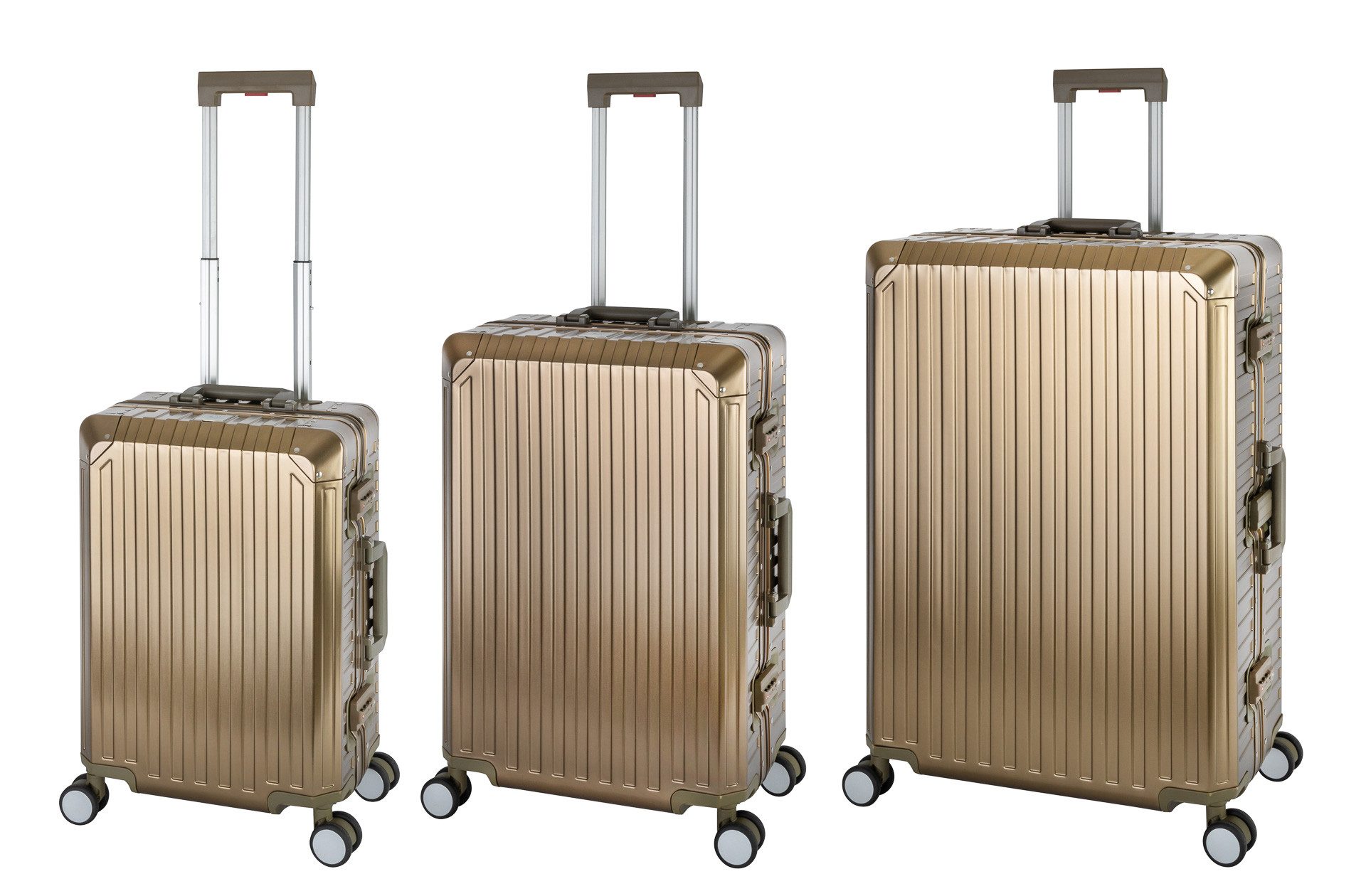 Travelhouse Trolleyset Tokyo, 4 Rollen, (3 tlg., Hartschalen Trolley Set), Aluminium Hartschale TSA Zahlenschloos Aluminium-Rahmen