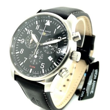 IRON ANNIE Chronograph F13 Tempelhof, Alarm, 5682-2, Edelstahlgehäuse, Made in Germany mit Echt-Lederarmband