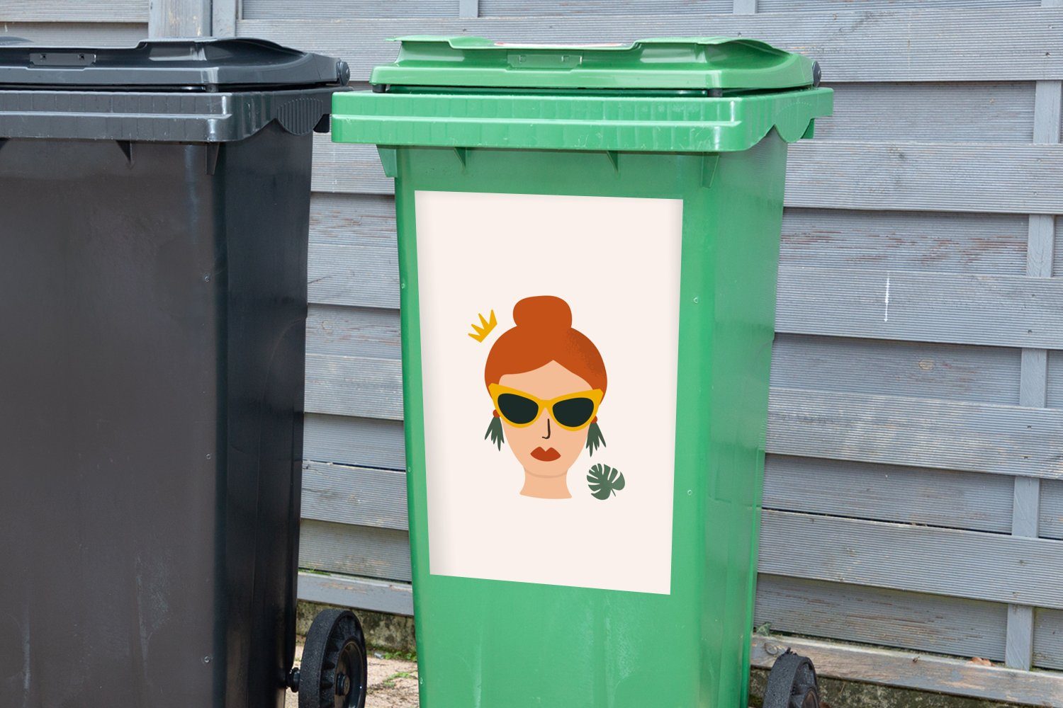 MuchoWow Wandsticker Frau - Krone Container, Mülleimer-aufkleber, Sommer Sticker, St), Mülltonne, (1 - Abfalbehälter