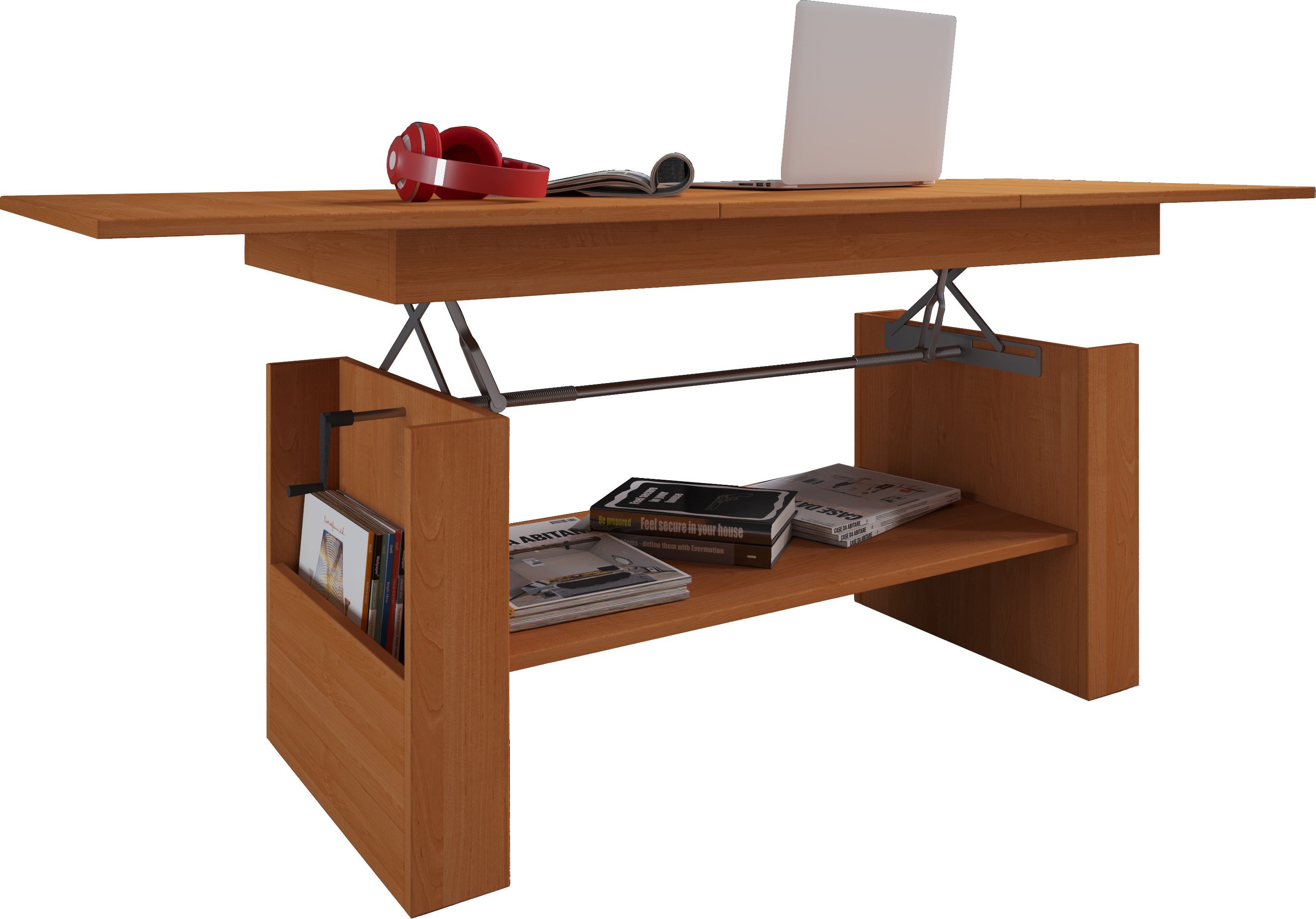 VCM Couchtisch Kobila B. 115 x T. 58 x H. 52 cm, Zentrale Ablagefläche mit zusätzlichem Stauraum, 3 Fächer, ausziehbar