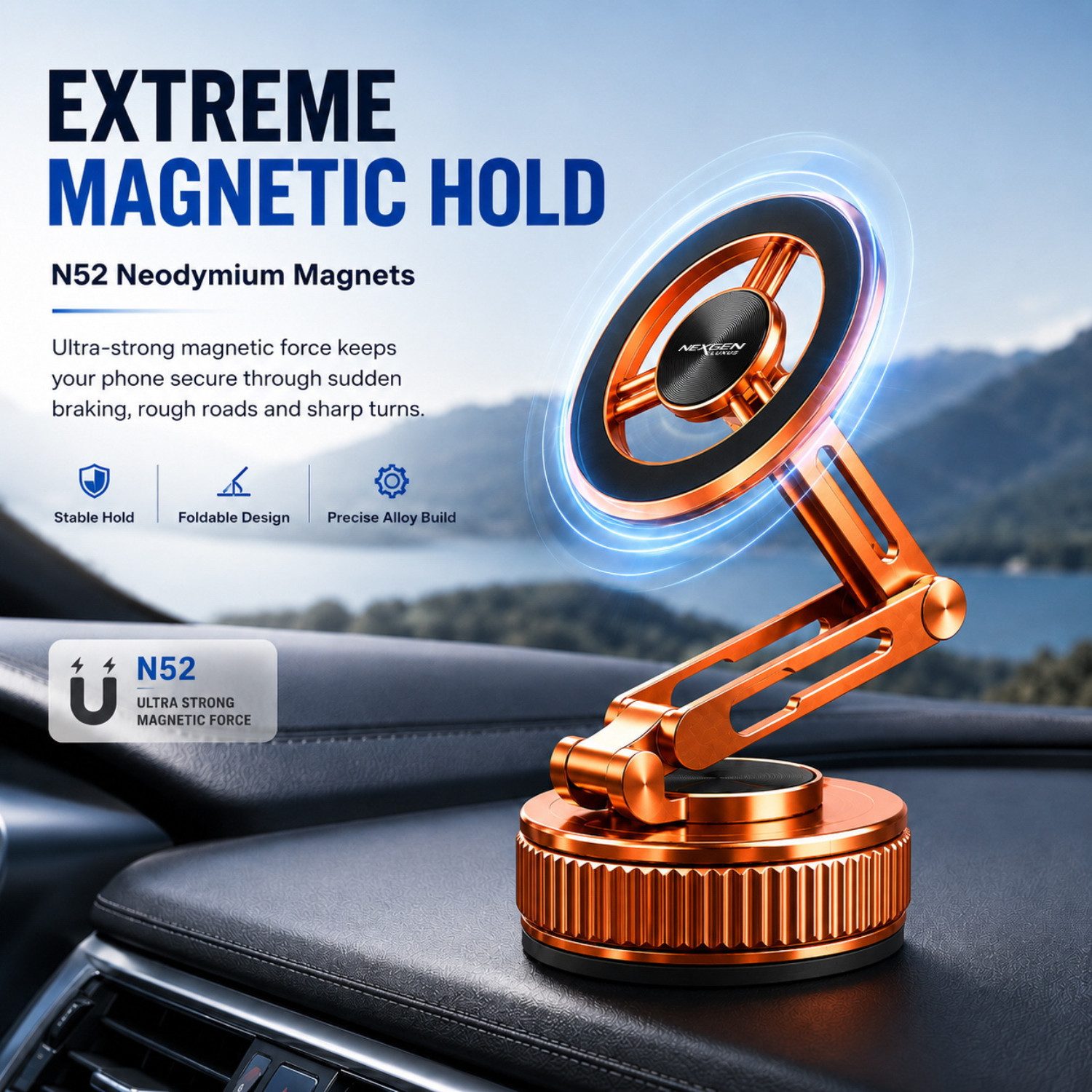 NEXGEN LUXUS HANDY-ZUBEHÖR Handy-Halterung Magnetische Smartphone-Halterung Handy-Halterung MagSafe Autohalterung, (Deutsche Marke, Stark Magnetkraft, 360° dreh – Bild 3 von 5