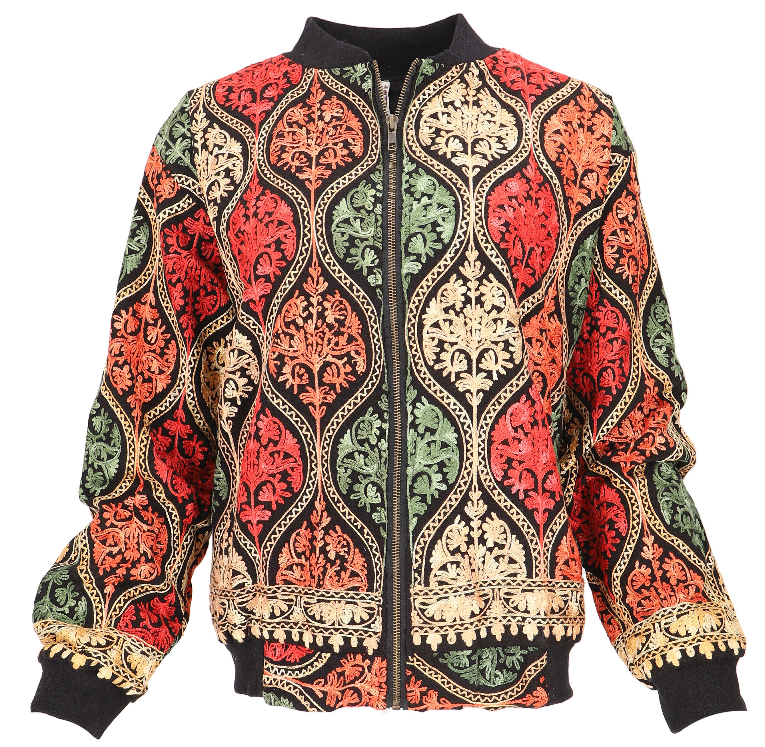 Guru-Shop Langjacke Boho Style Bomberjacke, bestickte Jacke -..