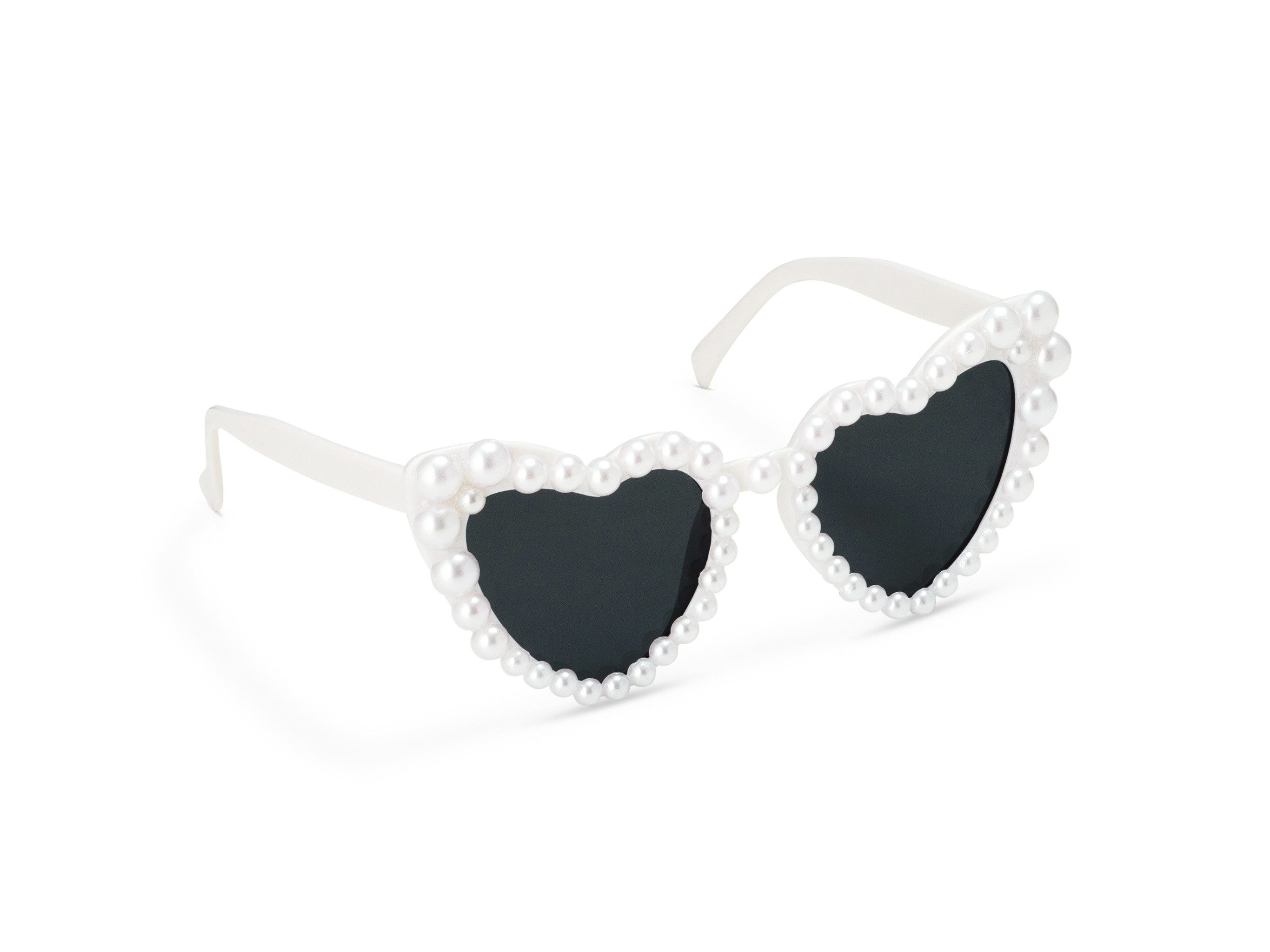 partydeco Kostüm, Sonnenbrille Herz mit Perlen 13x13x5cm Kunststoff Weiß