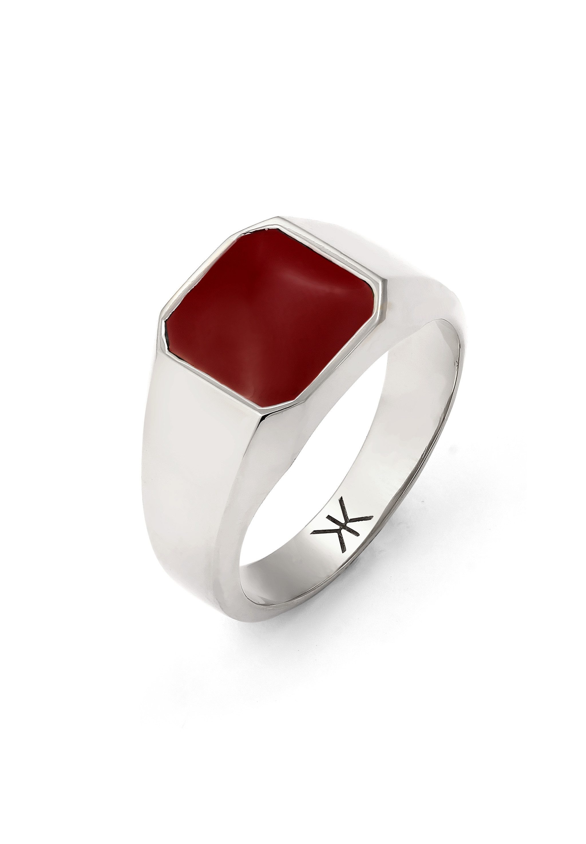 Kuzzoi Siegelring Siegelring Quadrat Emaille Rot 925 Sterling Silber