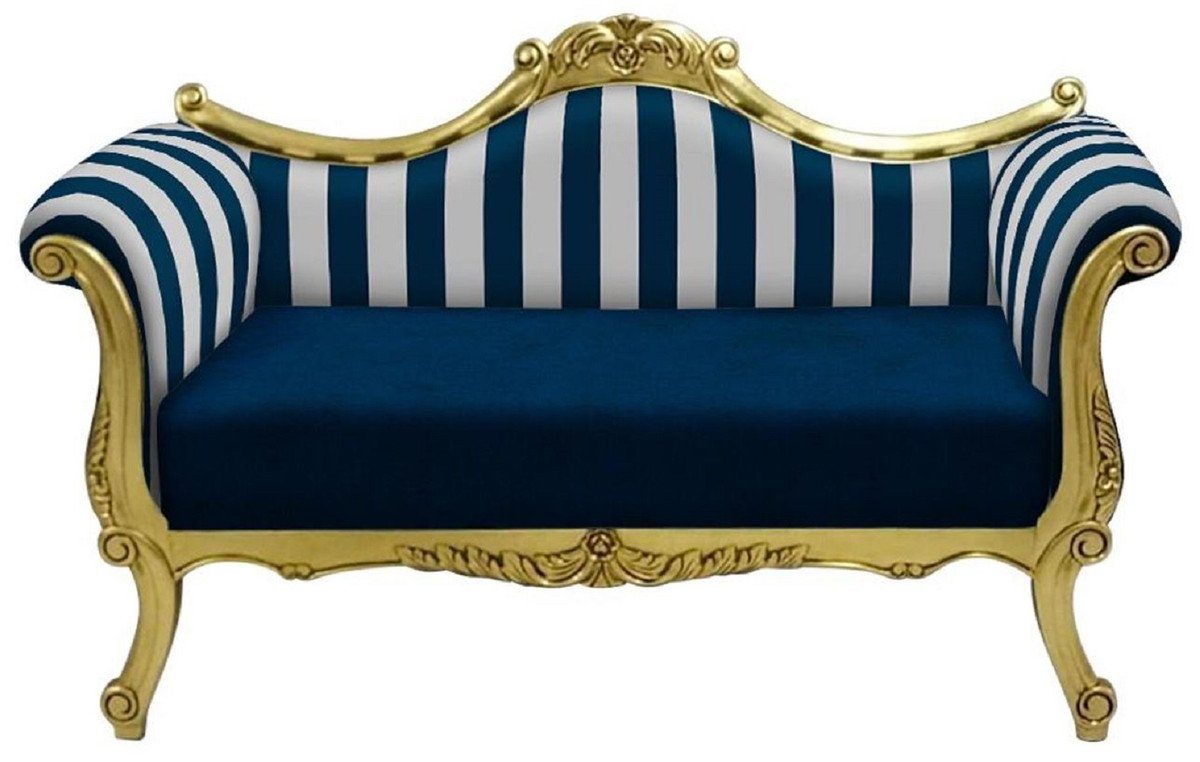 Casa Padrino Sofa Barock Sofa mit Streifen Blau / Weiß / Gold - Handgefertigtes Wohnzimmer Sofa im Barockstil - Barock Wohnzimmer Möbel | Alle Sofas