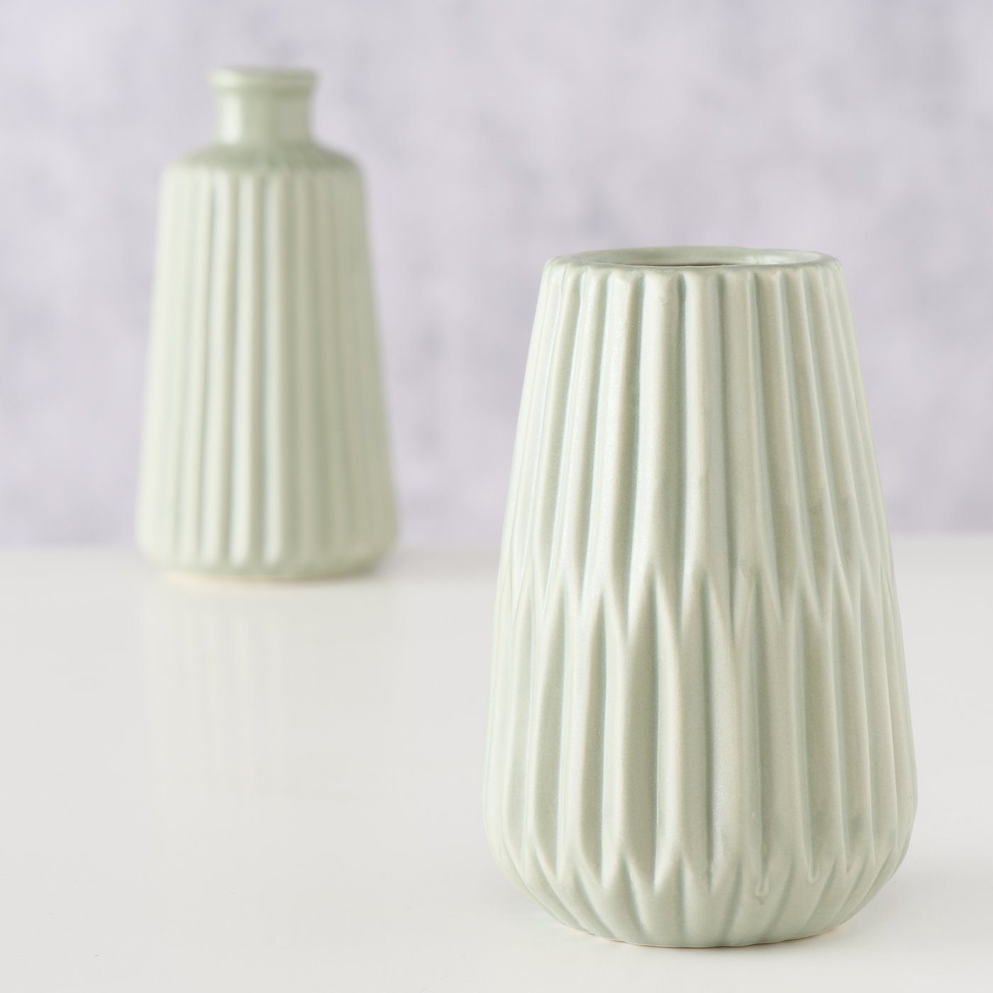 BOLTZE Tischvase Deko Vase im 2er Set aus Keramik Mattes Design- Hellgrün