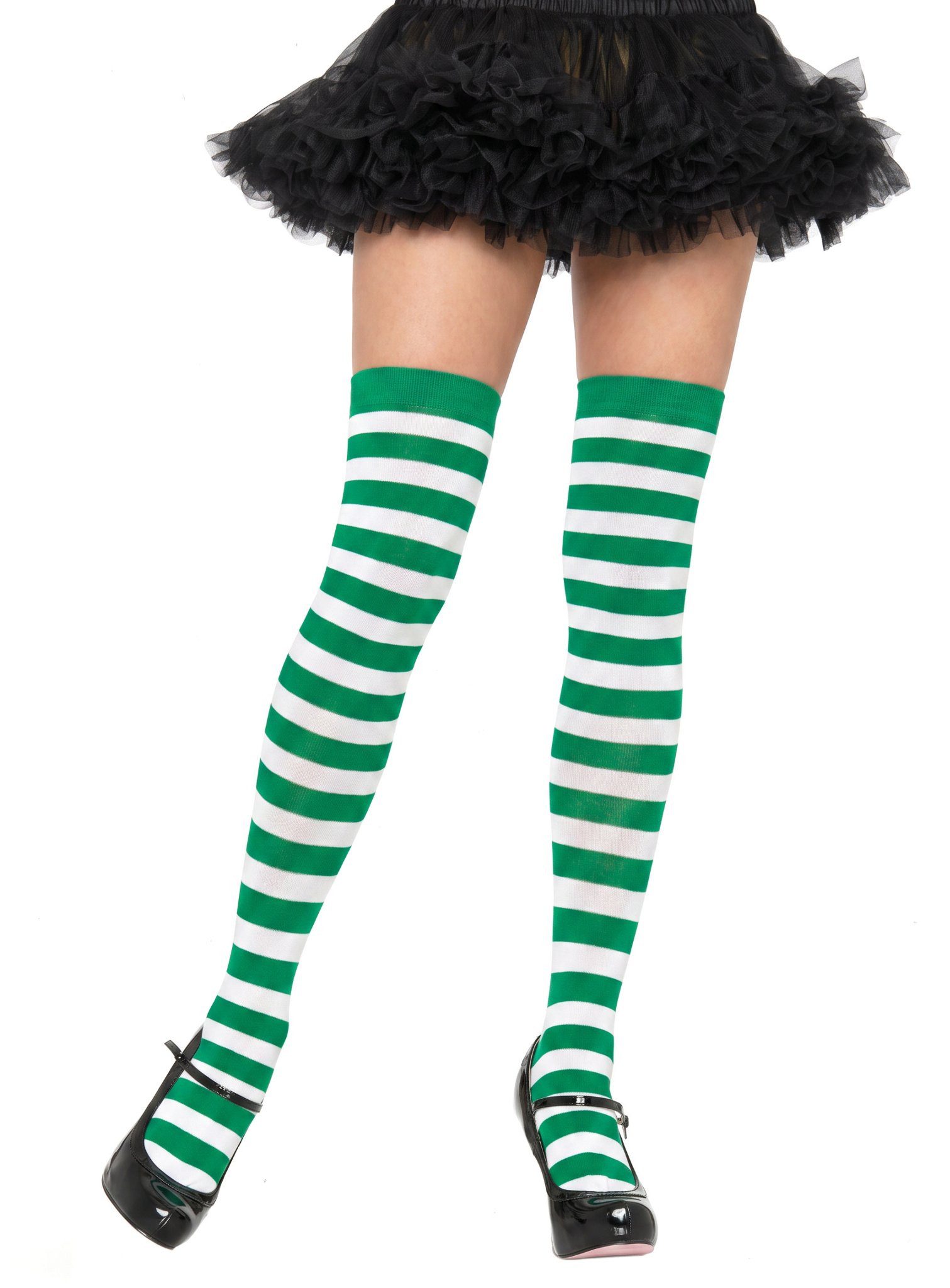 Metamorph Overknees Ringelstrümpfe grün-weiß Grün-weiß gestreifte Strümpfe für Fasching und Karneval