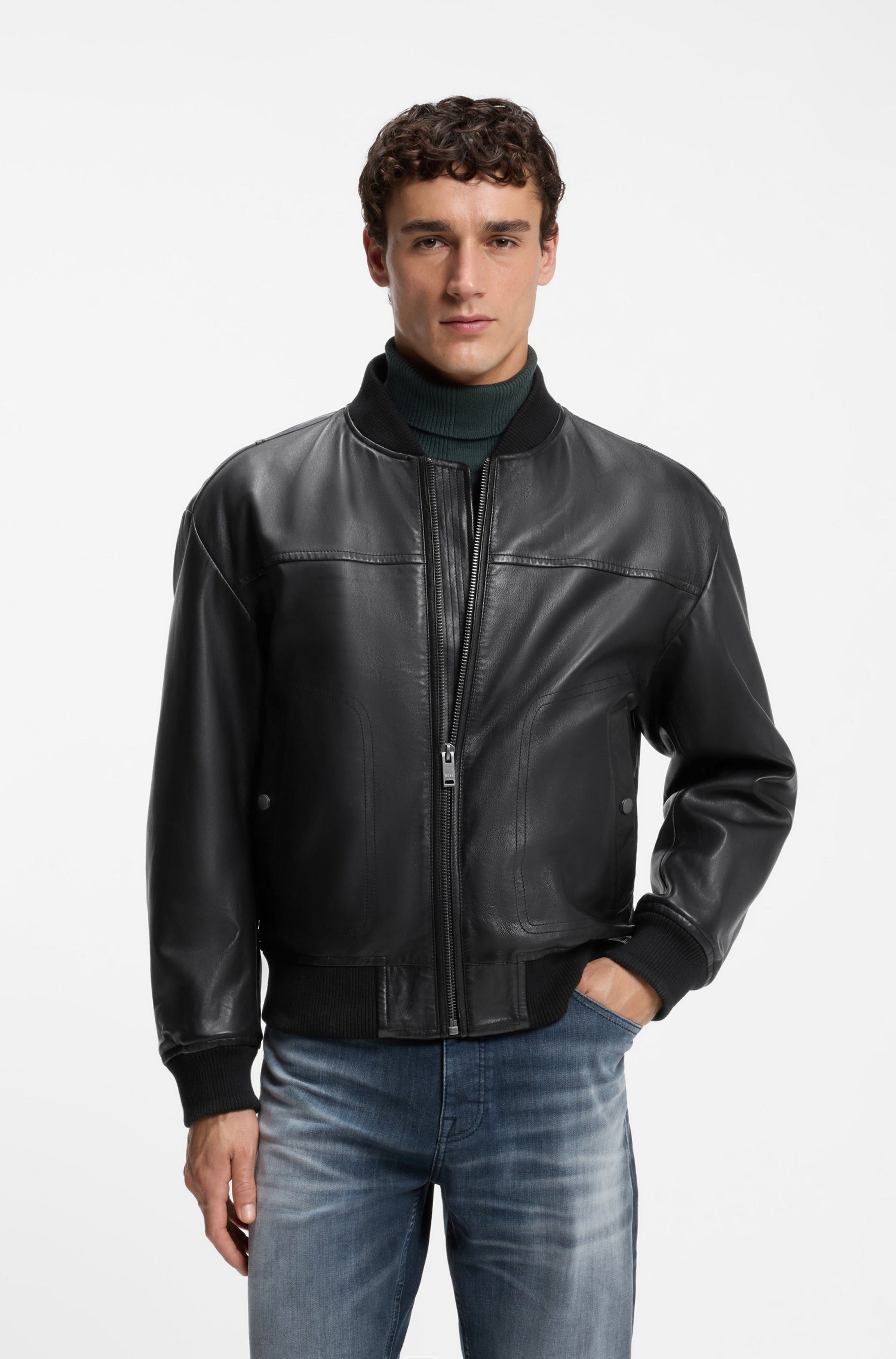 BOSS ORANGE Lederjacke Jokans Bomberjacke aus Nappaleder, Regular Fit