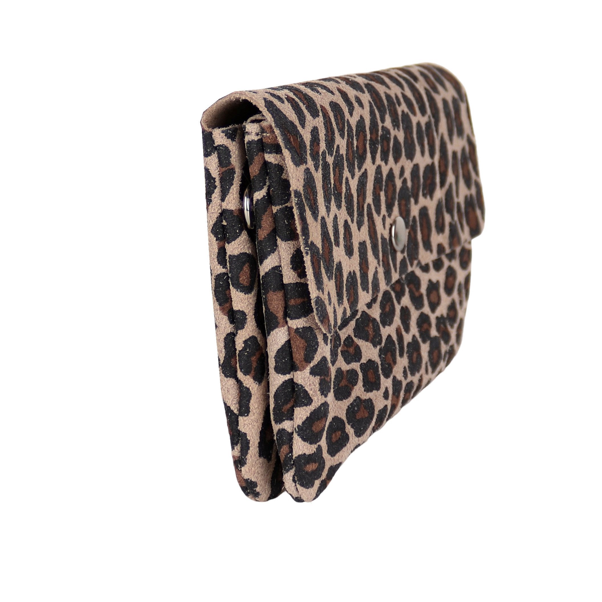 MIRROSI Clutch Damen, Crossbody Bag, Echtleder made in Italy ca.20x12x2cm, Umhängetasche, Schultertasche für jeden Anlass Leopard Leo Muster