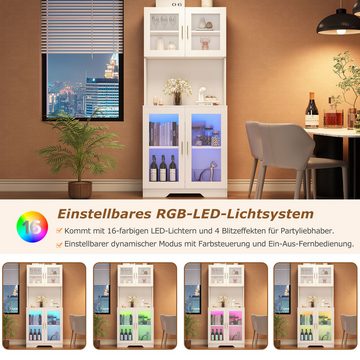 WISHDOR Hochschrank Hochregal Küchenschränke (4 Glastüren) mit beweglichen Trennwänden, LED-Licht, 80*170*24-40cm