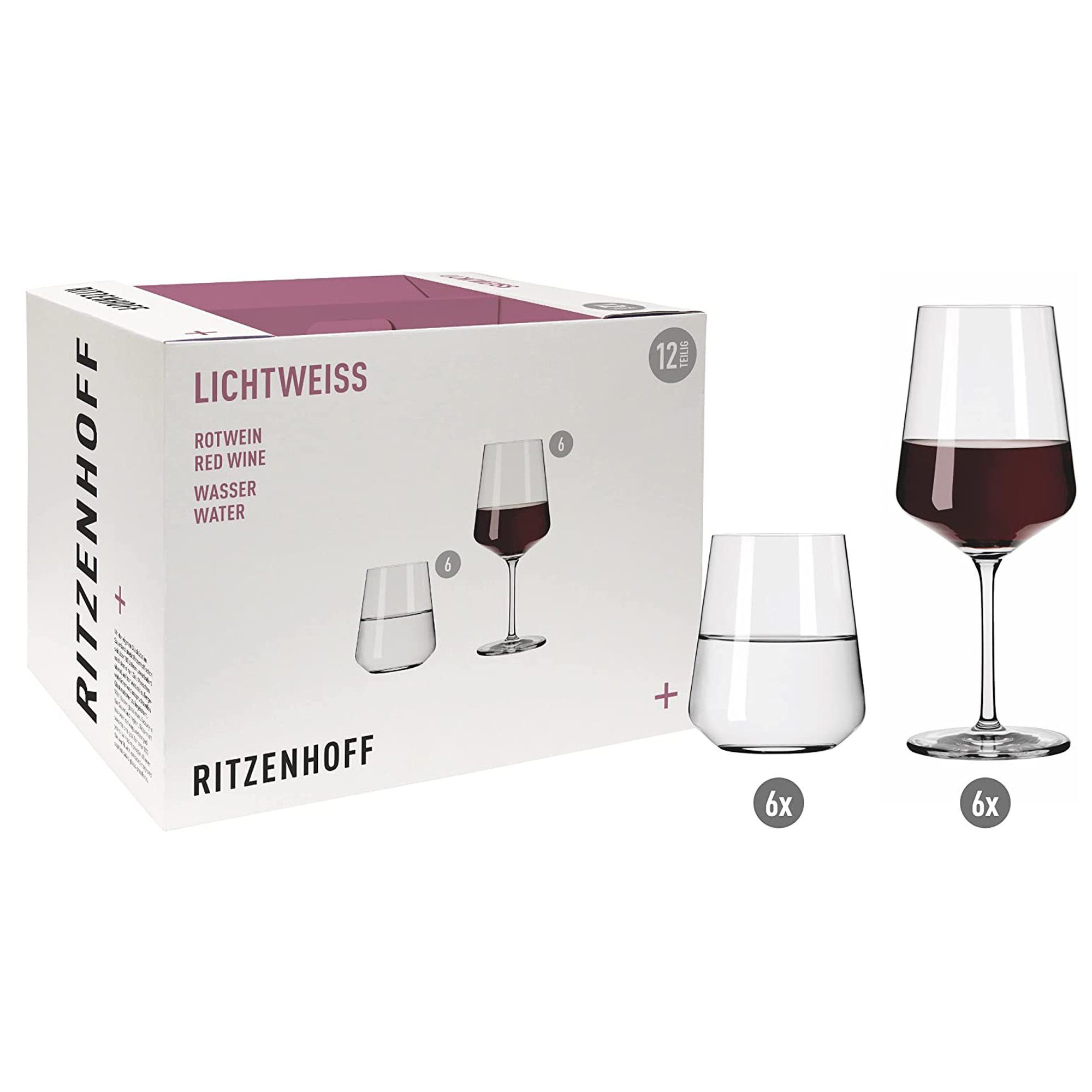 Ritzenhoff Gläser-Set Ritzenhoff Rotwein und Wasserglas 500 ml Set 12 tlg. Lichtweiss Julie. € 36,95