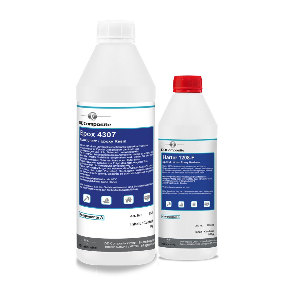 DD Composite Epoxidharz 1kg Epox 4307 + 500g Härter 1208-F (Laminierharz, 2-St., Harz und Härter), gute Tränkungseigenschaften
