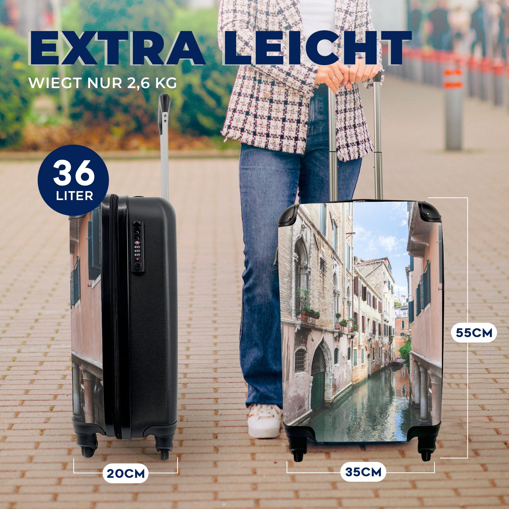 Ferien, mit - Venedig MuchoWow Reisetasche Handgepäck Reisekoffer Trolley, für - Italien Handgepäckkoffer Kanal, 4 Rollen, rollen,