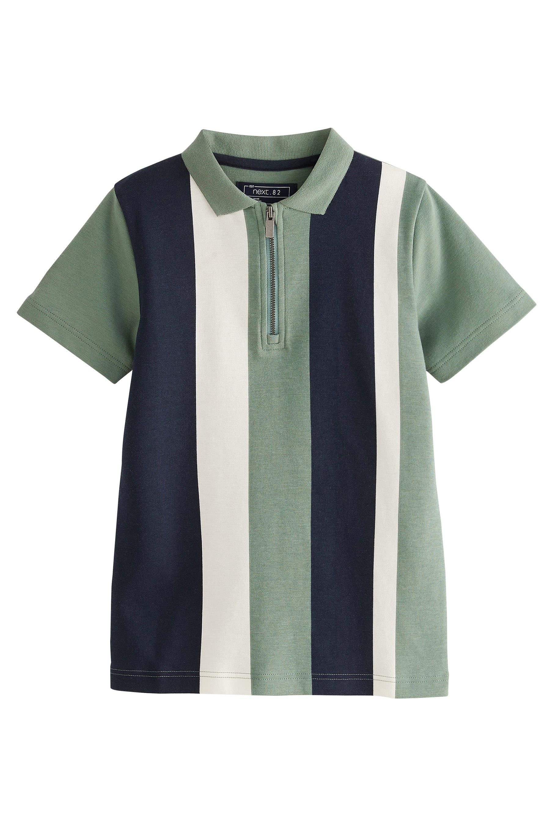 Next Poloshirt Kurzärmeliges Polohemd mit Reißverschluss (1-tlg) Green/Navy