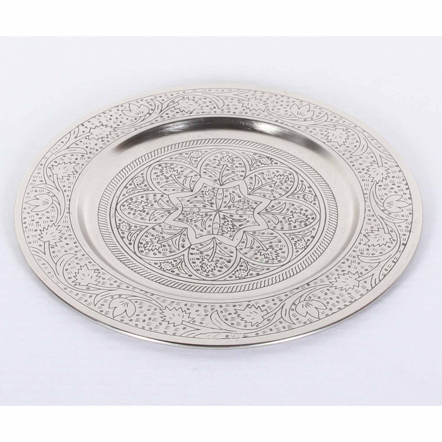 Casa Moro Tablett Marokkanisches Serviertablett Hoyam Silber aus Marrakesch, Metall, (Eid Mubarak, 1-tlg), Ramadan Teetablett Dekotablett