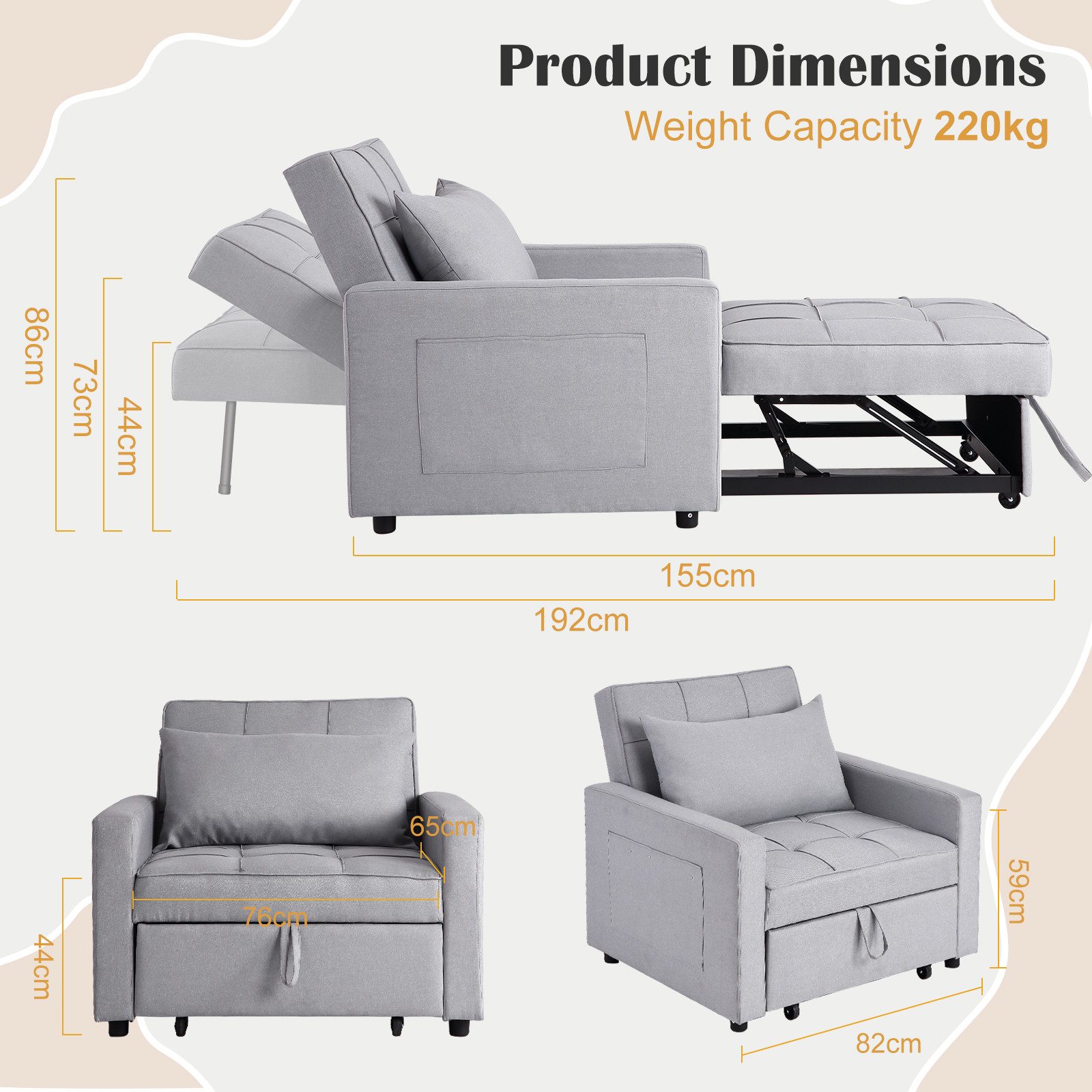 GarveeMore Schlafsofa 3-In-1 Bettsofa mit Schlaffunktion Faltbares Einzelso günstig online kaufen