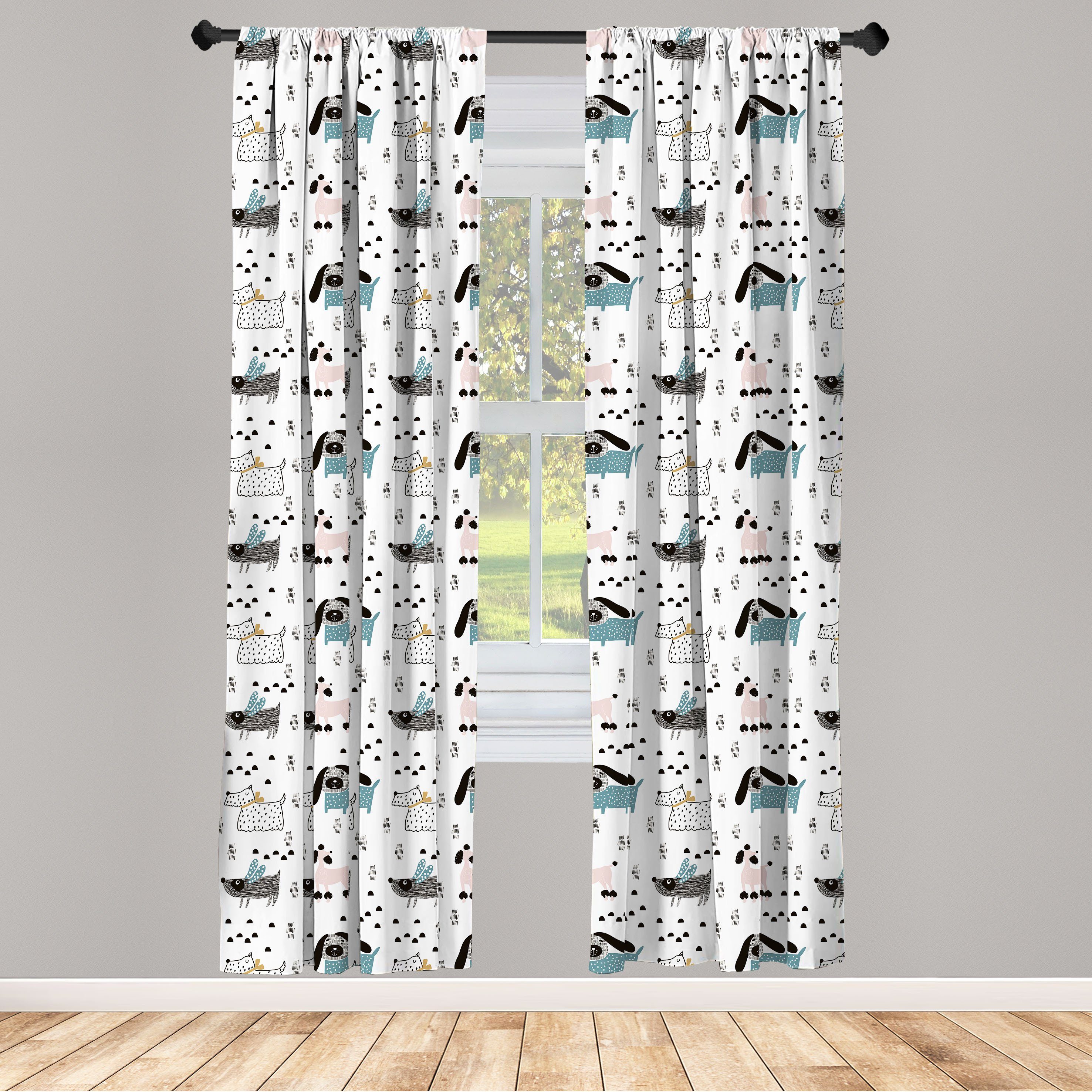 Gardine Vorhang für Wohnzimmer Schlafzimmer Scandinavian mit Hund Hunde Dekor, Abakuhaus, Microfaser, Kunstwerk