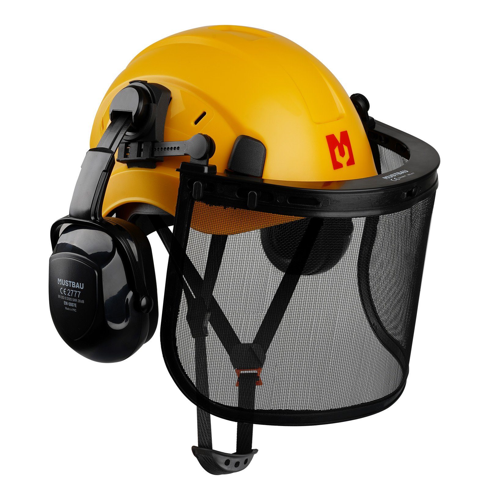 Mustbau Schutzhelm, Arbeitshelm Set mit Ohrschützer und Netzvisier