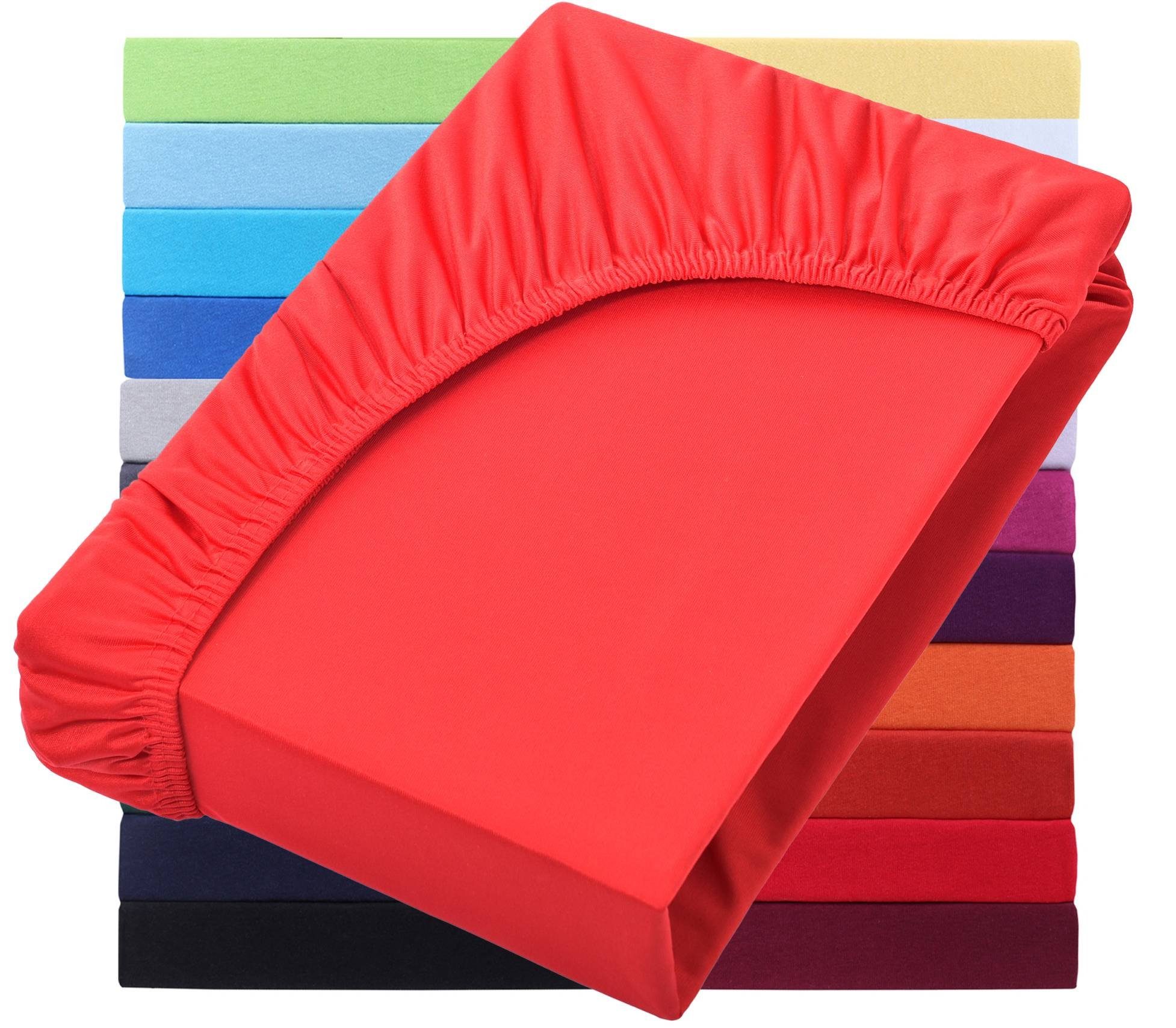 NatureMark Spannbettlaken Jersey Basic Spannbetttuch, 100% Baumwolle, Gummizug: rundum, (1 Stück), in vielen Größen und Farben, bis 40cm Steghöhe, 200x220cm, Rot