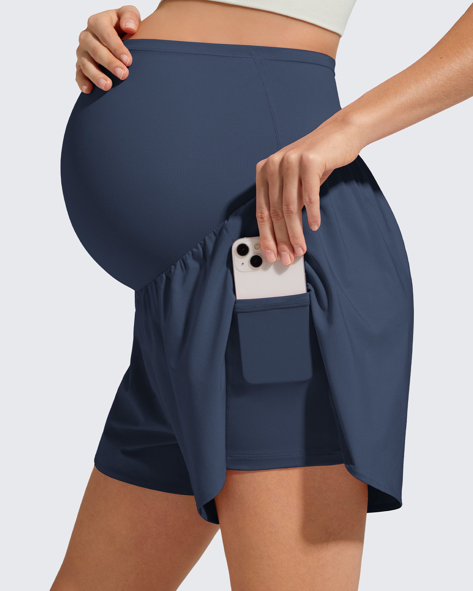 G4Free Umstandsshorts Damen Schwangerschafts-Sportshorts, High Waist Yoga Shorts Chillwhisp Umstandsshorts für Damen, Schwangerschaftsrock mit Tasche