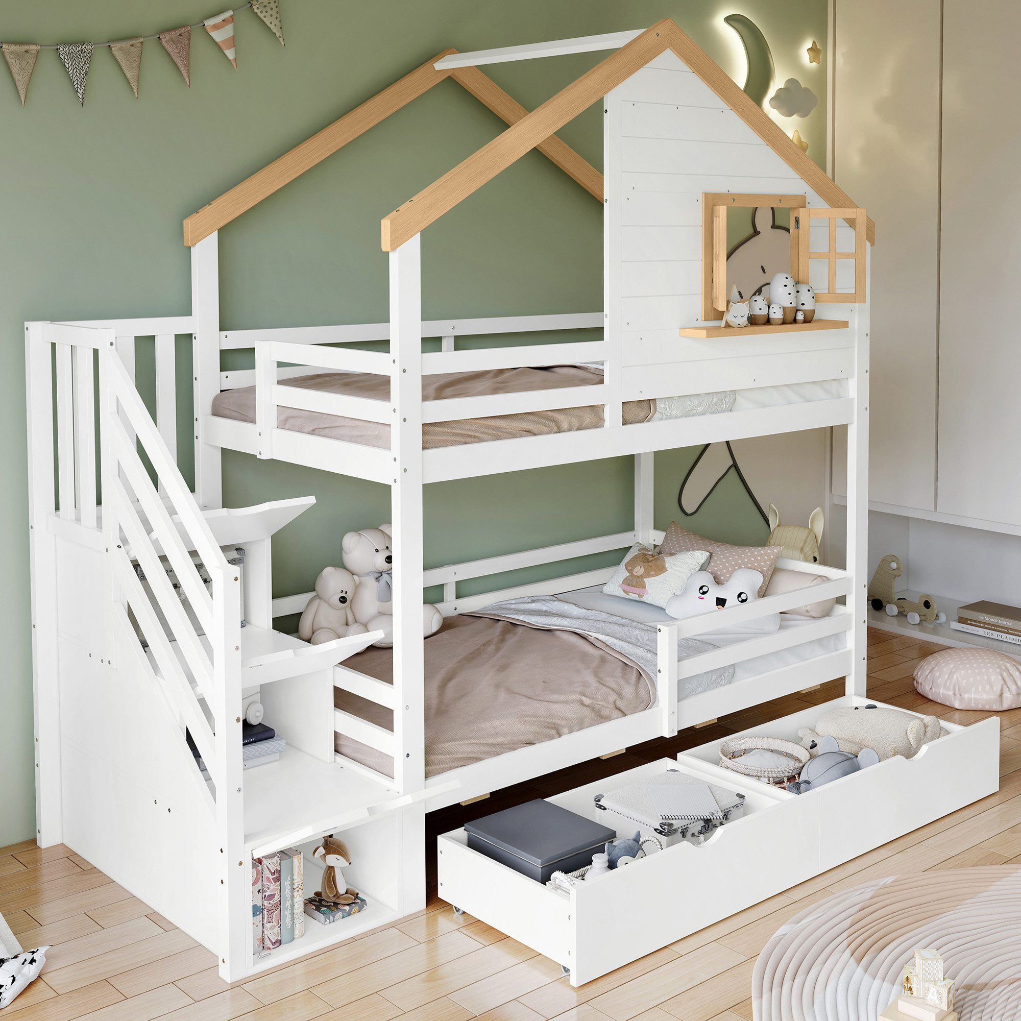 Merax Etagenbett (Kieferholz & MDF, 1-St., Jugendbett Stockbett Doppelbett) günstig online kaufen