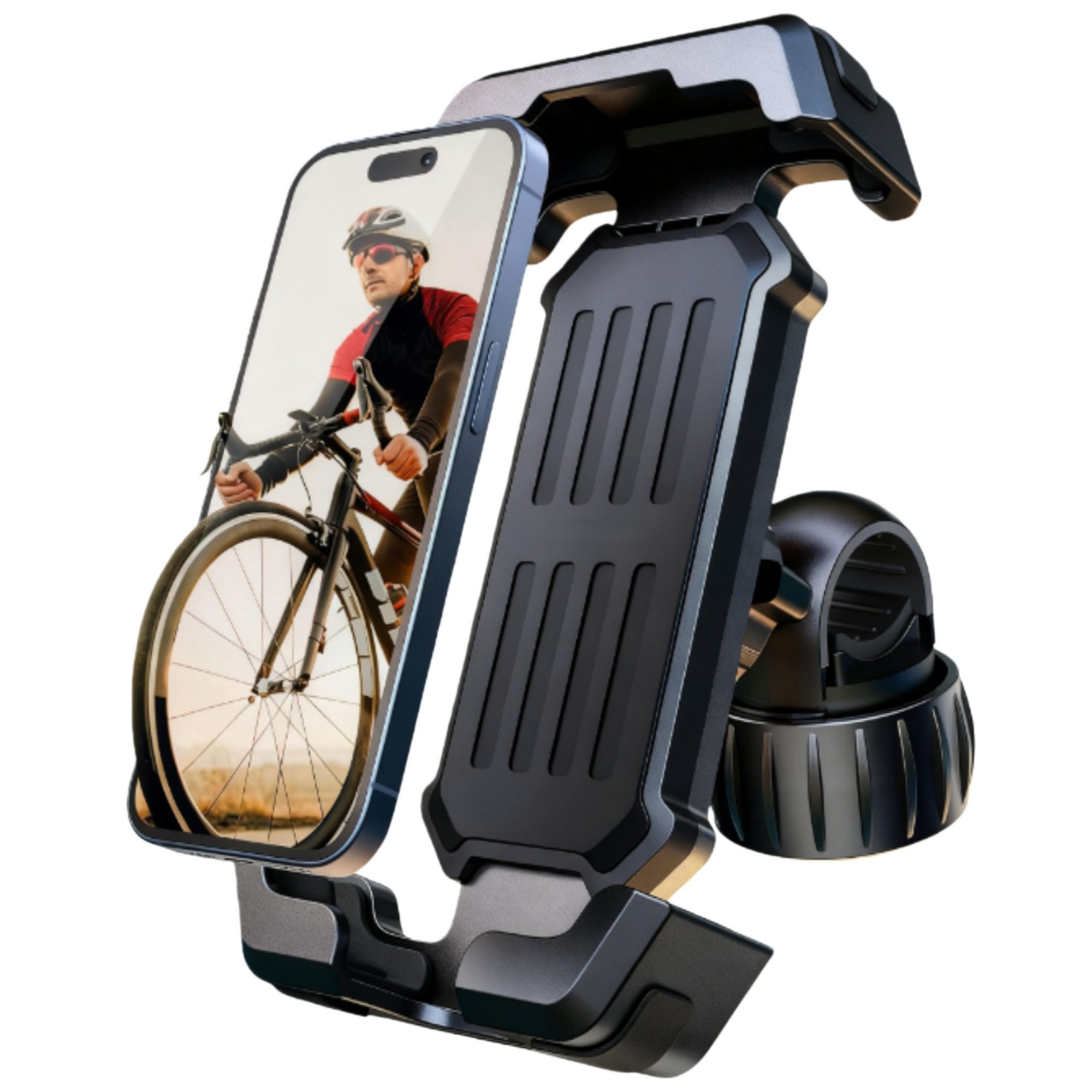 Forrlite Smartphone-Halterung Handyhalterung Fahrrad, Handyhalter Motorrad360° Lenker Halter, (Stabile Handyhalterung Fahrrad & Motorrad, ideal für 5,1–6,8", Metall, mit Sicherheitsverschluss, 1-tlg., 360° Drehgelenk & Silikonschutz, wasserdicht–werkzeugl