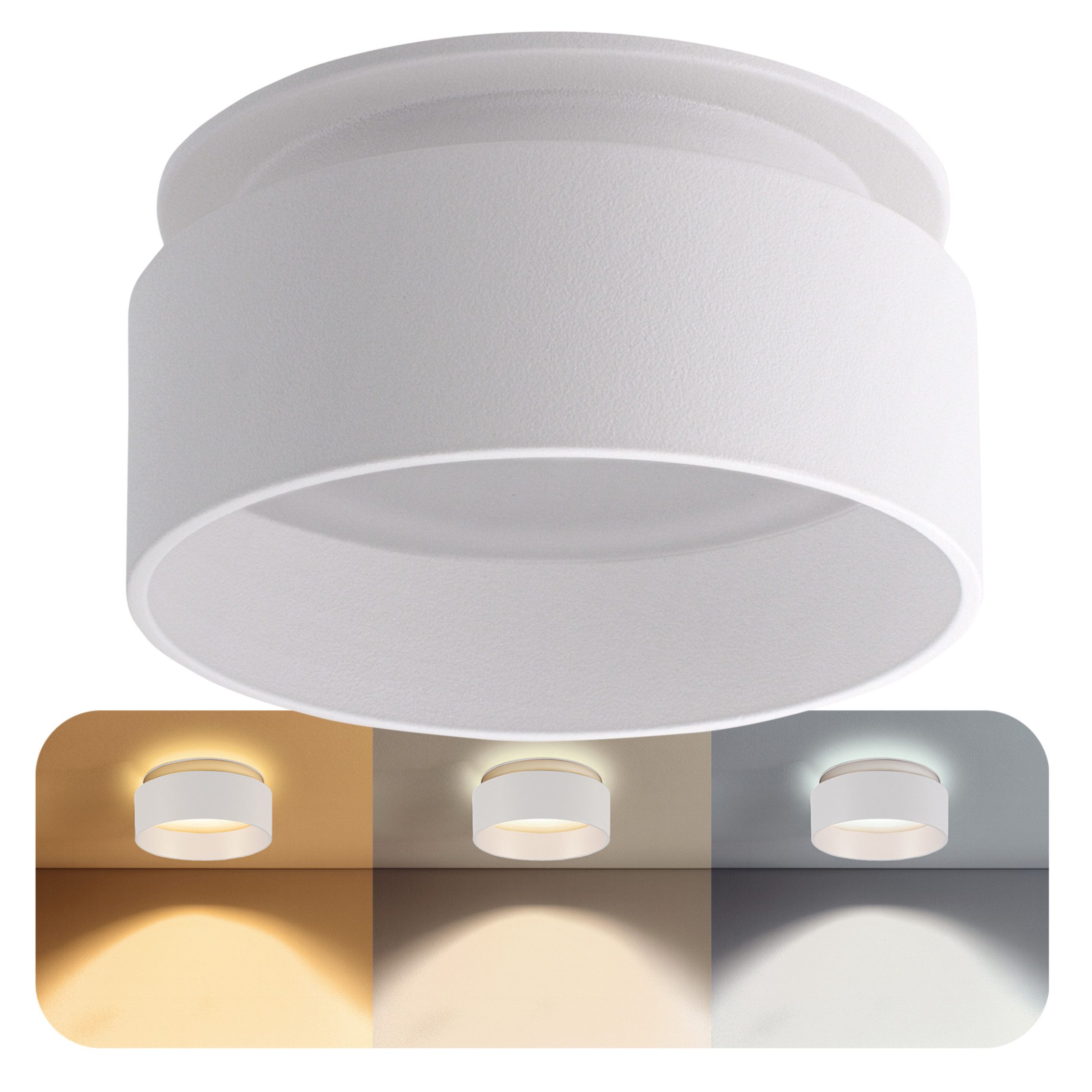 SSC-LUXon LED Aufbaustrahler Sudara LED Deckenspot weiß 6W dimmbar 3CCT indirektes Licht, Warmweiß bis Tageslicht