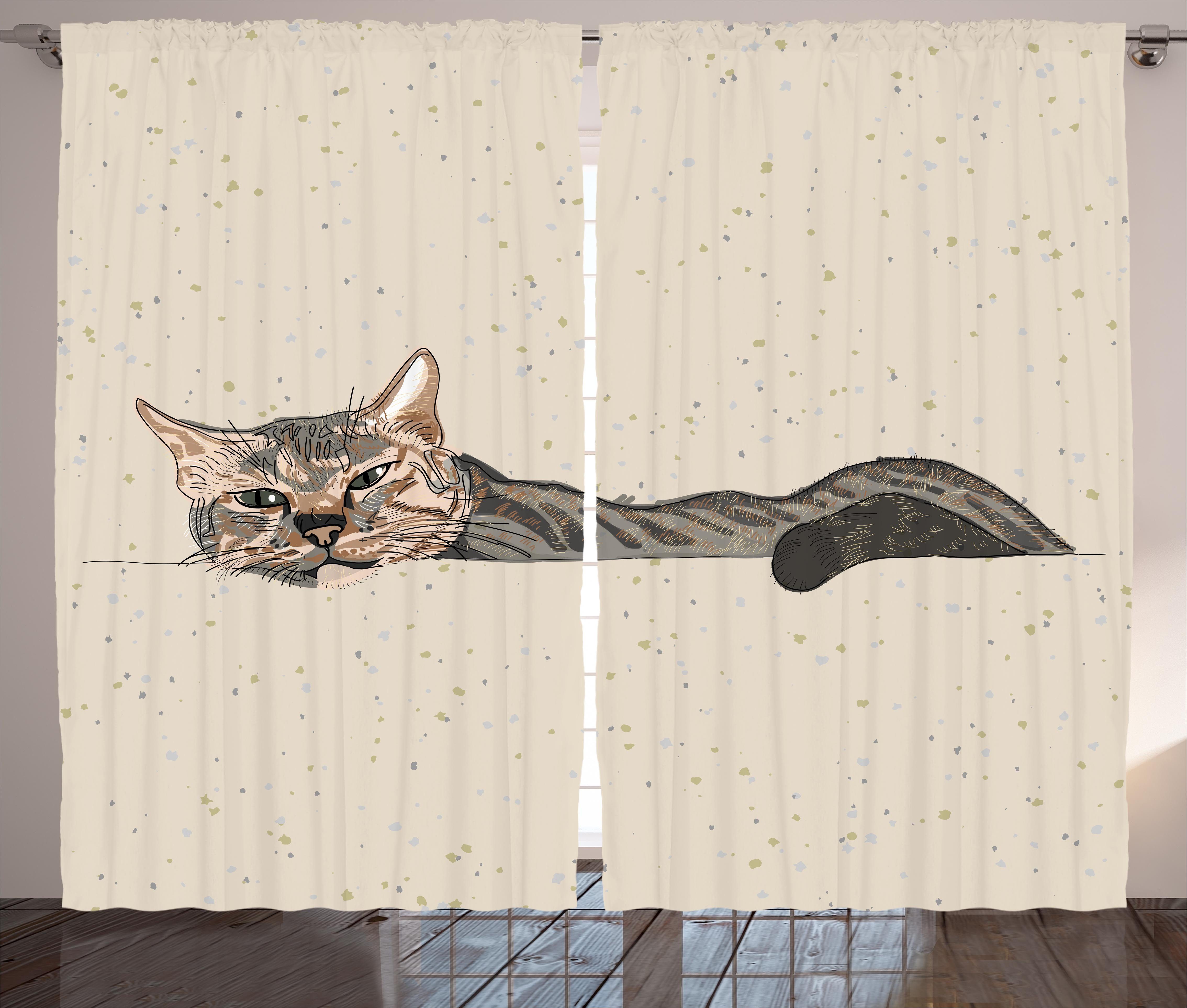Schlaufen Vorhang Schlafzimmer Lazt Katze Cat mit Gardine Kräuselband Haken, Abakuhaus, Sleepy und