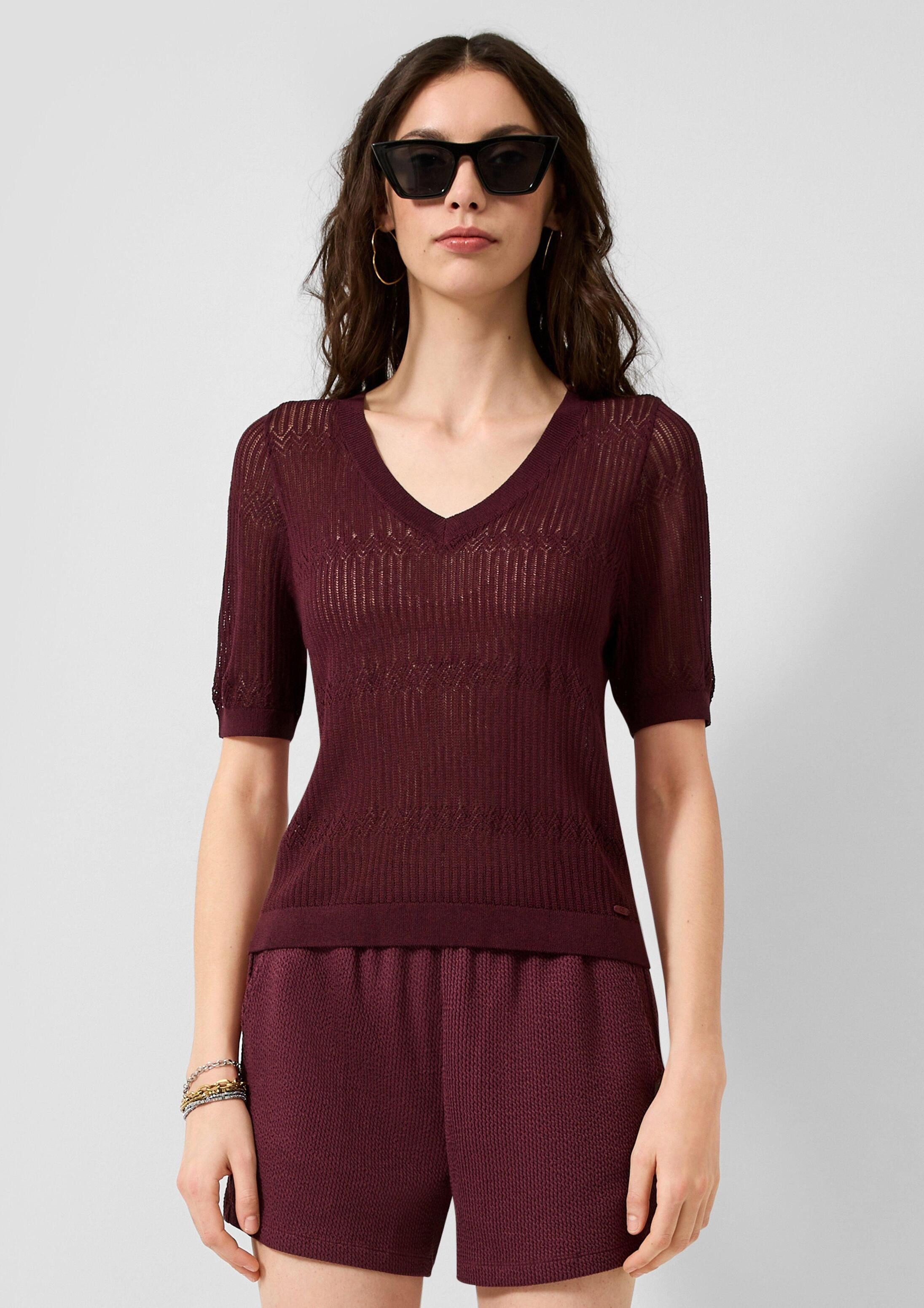 QS Kurzarmpullover Strickpullover Leicht transparentes Strickshirt