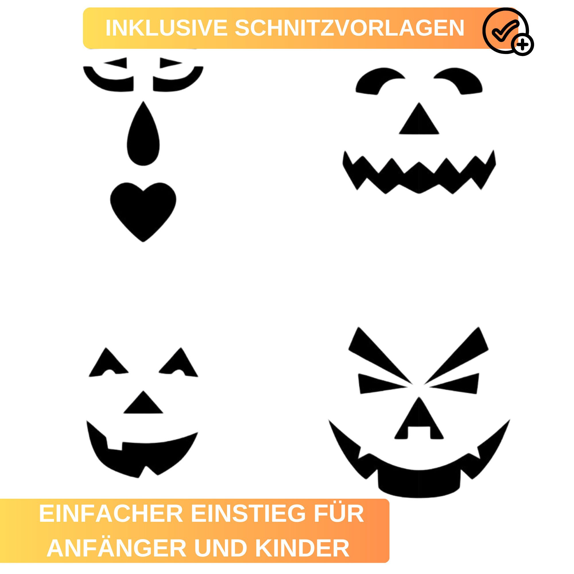 Thiru Tranchiermesser Kürbis Schnitz-Set - Halloween 4-tlg. - Edelstahl - inkl. Vorlagen – Bild 4 von 5